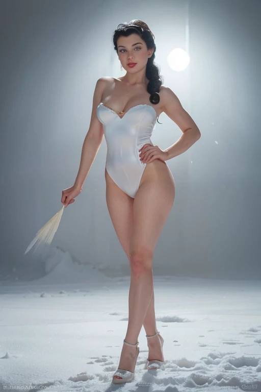 stunning pin-up snow white disney, white skin, statuesque, full body
