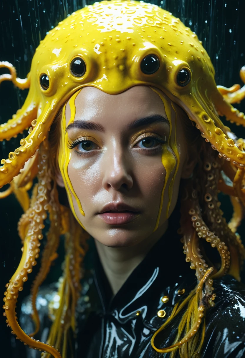 8K, ARTISTIC photogrAphy, best quAlity, mAsterpiece: 1.2), A (potrAit:1.2) witch Cthulhu SAINT, YELLOW-BLACK many octopus style tentacles, full body RAW candid cinema, yellow hair, 16mm, color graded portra 400 film, remarkable color, ultra realistic, sad admosphere, dark lighting, oppressive atmosphere, depressive colors, kodak portra 400, photograph,r, Natural Light, Pinhead lighgts, blur reflection, Brush Strokes, Smooth, abstract, Splatter, Oil On Canvas, rainbow colors, fractal isometrics details bioluminescens : a stunning realistic photograph of wet bone structure, 3d render, octane render, intricately detailed, titanium decorative headdress, cinematic, trending on artstation | Isometric | Centered