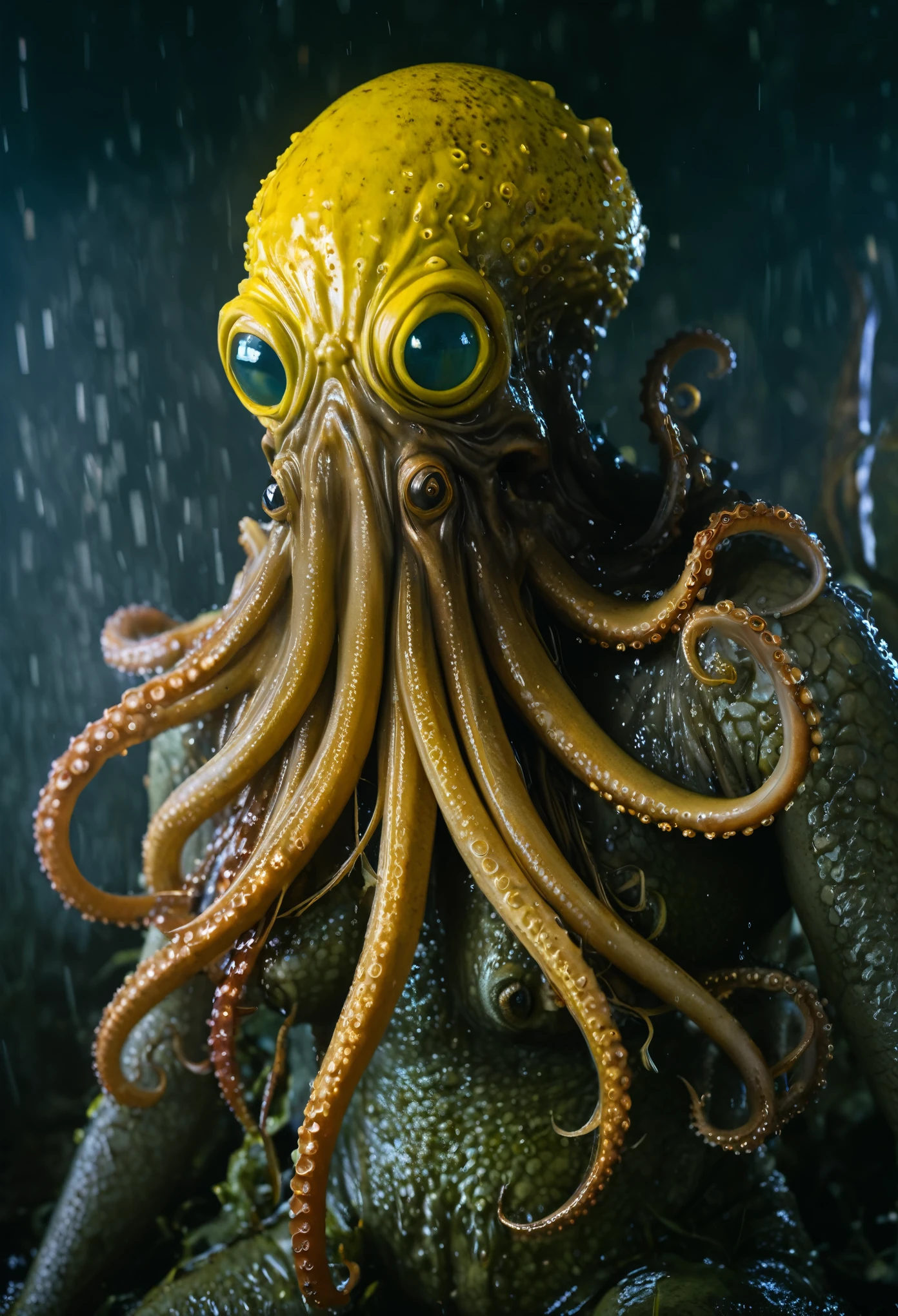 8K, ARTISTIC photogrAphy, best quAlity, mAsterpiece: 1.2), A (potrAit:1.2) witch BLOOD Cthulhu SOLDIER, EYES, WHITE RUST many octopus style tentacles, full body RAW candid cinema, yellow hair, 16mm, color graded portra 400 film, remarkable color, ultra realistic, sad admosphere, dark lighting, oppressive atmosphere, depressive colors, kodak portra 400, photograph,r, Natural Light, Pinhead lighgts, blur reflection, Brush Strokes, Smooth, abstract, Splatter, Oil On Canvas, rainbow colors, fractal isometrics details bioluminescens : a stunning realistic photograph of wet bone structure, 3d render, octane render, intricately detailed, titanium decorative headdress, cinematic, trending on artstation | Isometric | Centered