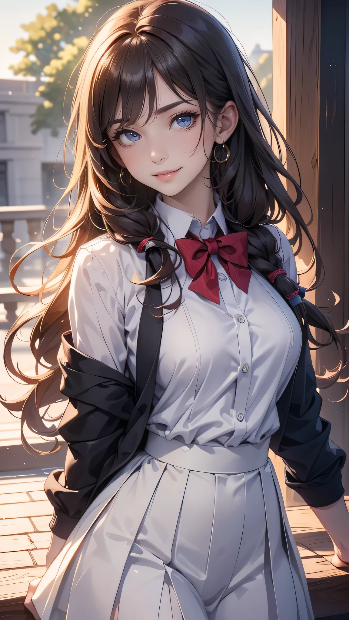 looking at viewer,high school girl,leaning forward,(random school uniform),(random Lively pose),(Thin type),(large breasts),(random hairstyle),(Highest image quality, (8K), Ultra-realistic, Best Quality, High quality, High Definition, high quality texture, high detailing, Beautiful detailed, fine detailed, extremely details CG, Detailed texture, realistic representation of face, masterpiece, presence),(wearing glasses:1.1)