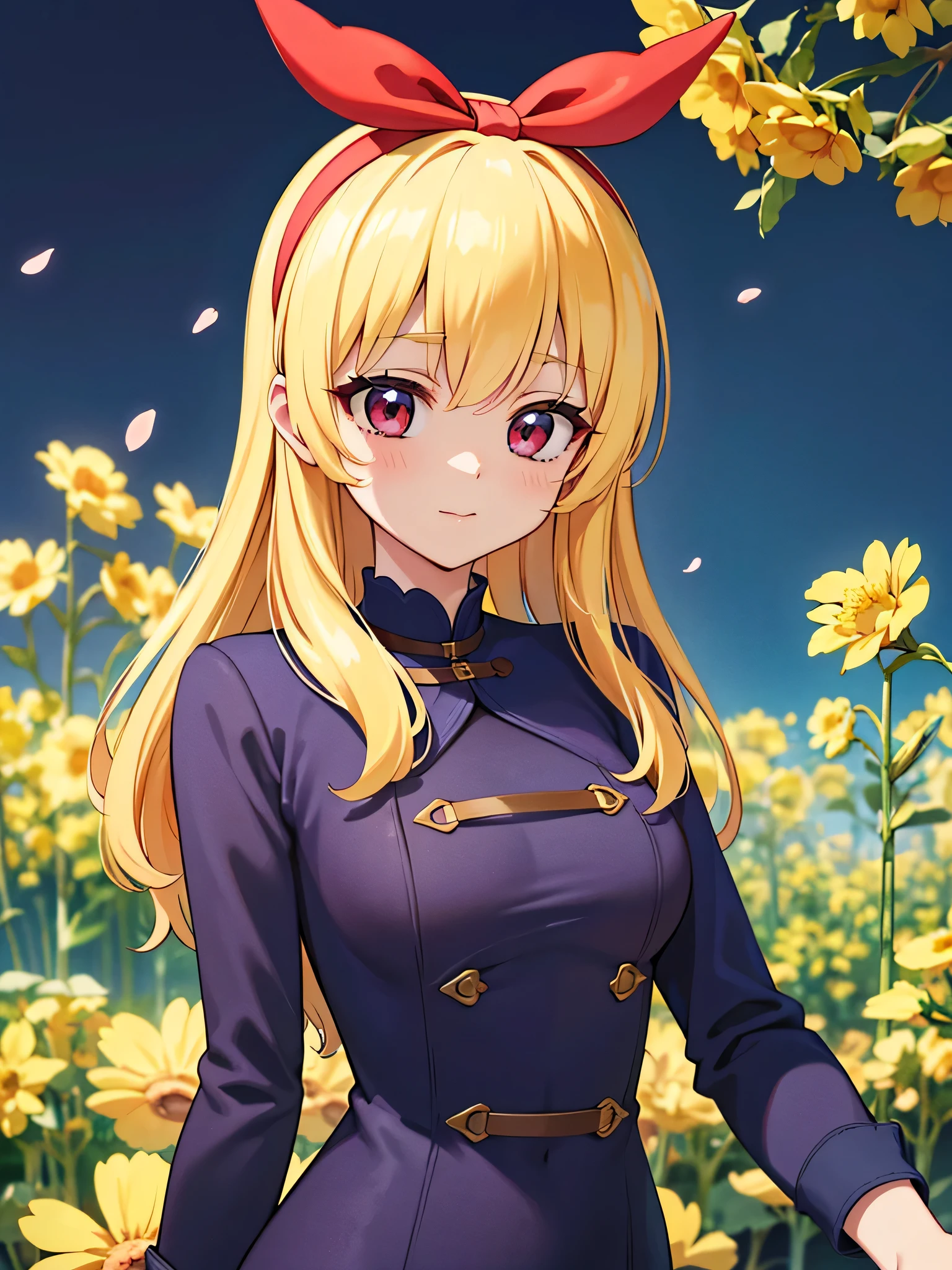 (RED Ribbon on HAIRband:1.2),Blonde HAIR,(masterpiece, best quality, highly detailed, ultra detailed, high resolution, absurdres, 4K, 8K:1.2), (official art, incredibly fine illustration, extremely detailed CG, detailed background, cinematic lighting, dynamic angle, perfect hands, detailed shiny skin, detailed hair, detailed eyes)(extremely awesome detailed pretty face,beauty face)(extremely detailed)(Three-dimensional depiction)
BREAK, ((canola flowers, cherry blossoms)){(large grounds, canola flowers, cherry blossoms in full bloom, beautiful woman wearing a one-piece dress)},8k, high resolution, absurd, employed, delicately composed, detailed, exquisitely detailed, bold composition, cinematic angles, dynamic angles, top quality, masterpiece,