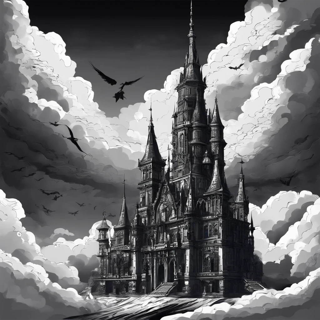 A tower soaring high into the sky、spiral stage、Piercing through the clouds