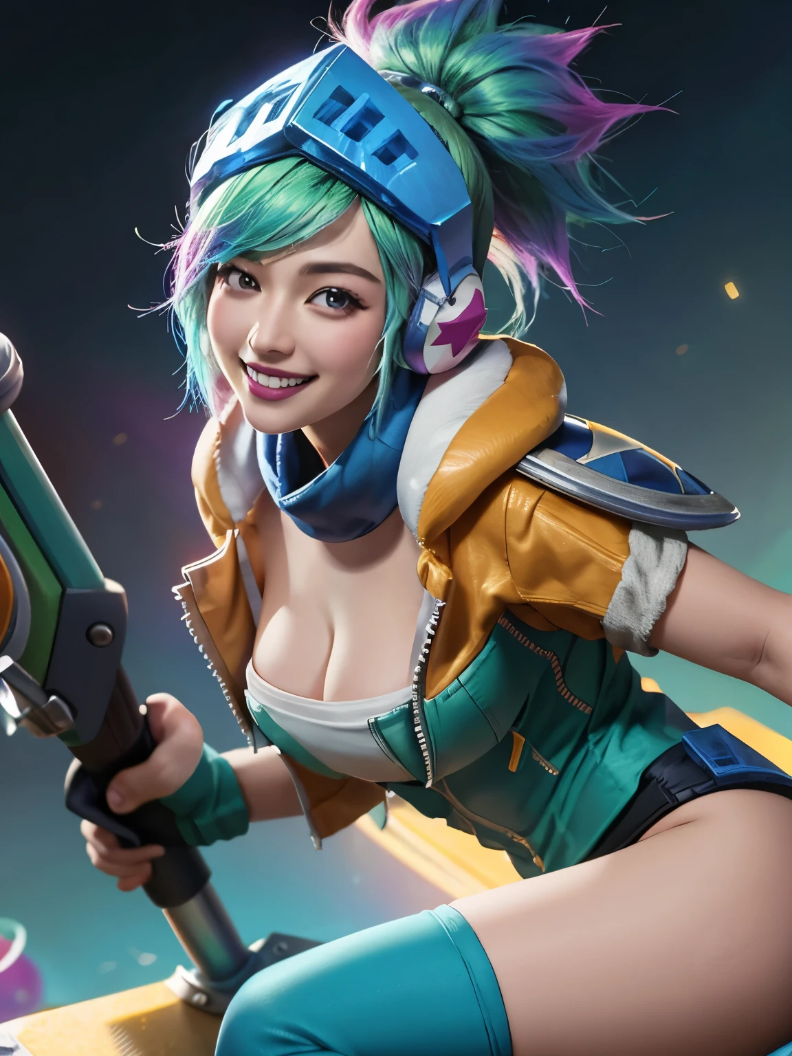 (detailed background), masterpiece, best quality, Arcade_Riven, grin
 