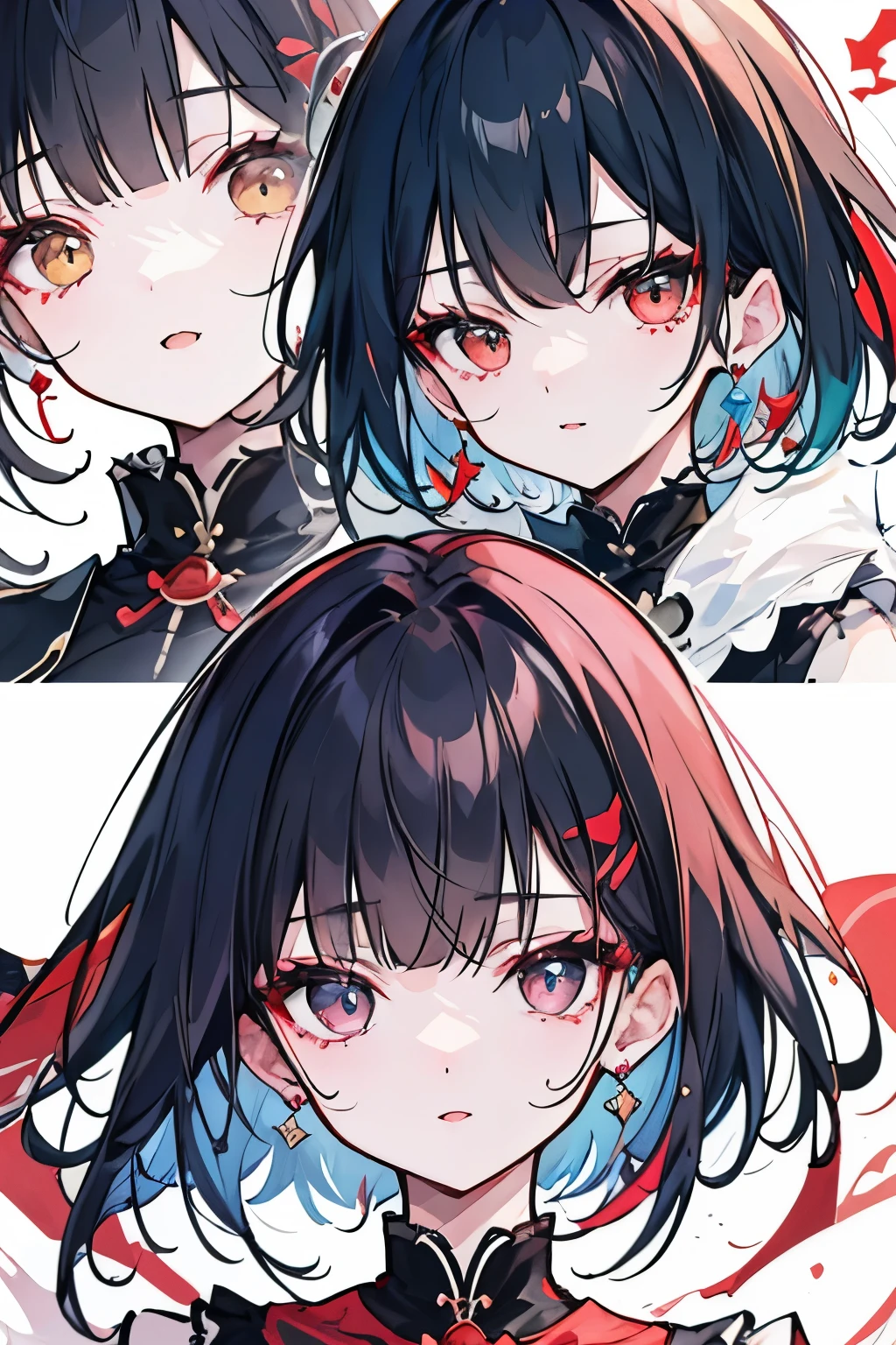 ((highest quality)), ((masterpiece)), (detailed), Perfect Face、
cute、Black hair with red mesh、Short Bob