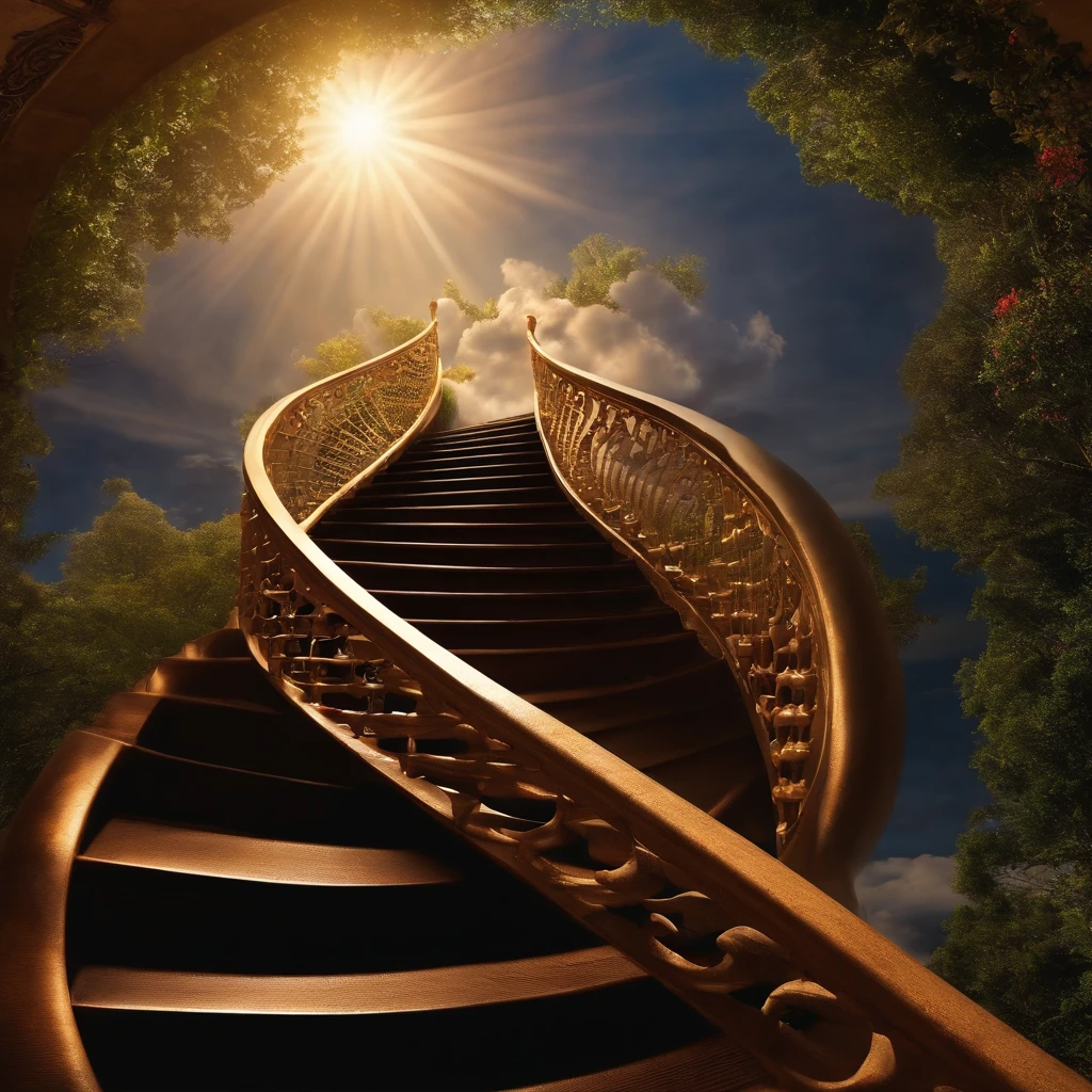 Spiral staircase leading to heaven、heaven、Beautiful path of light、god々Beautiful sky