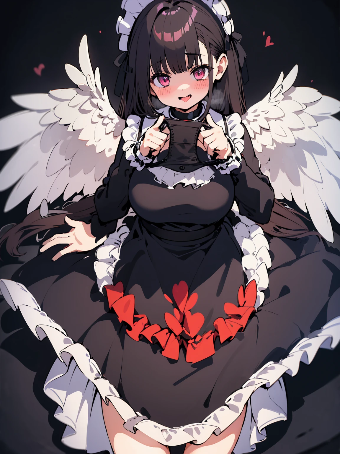 Maid clothes、Plump thighs、Best image quality、High resolution、masterpiece、super high quality、Brown bra、Brown panties、とてもBig Ass、Blushing、4K quality、Thick thighs、Big Ass、Blushed、Big Breasts、Proud face、Wearing black knee socks、Sticking out tongue