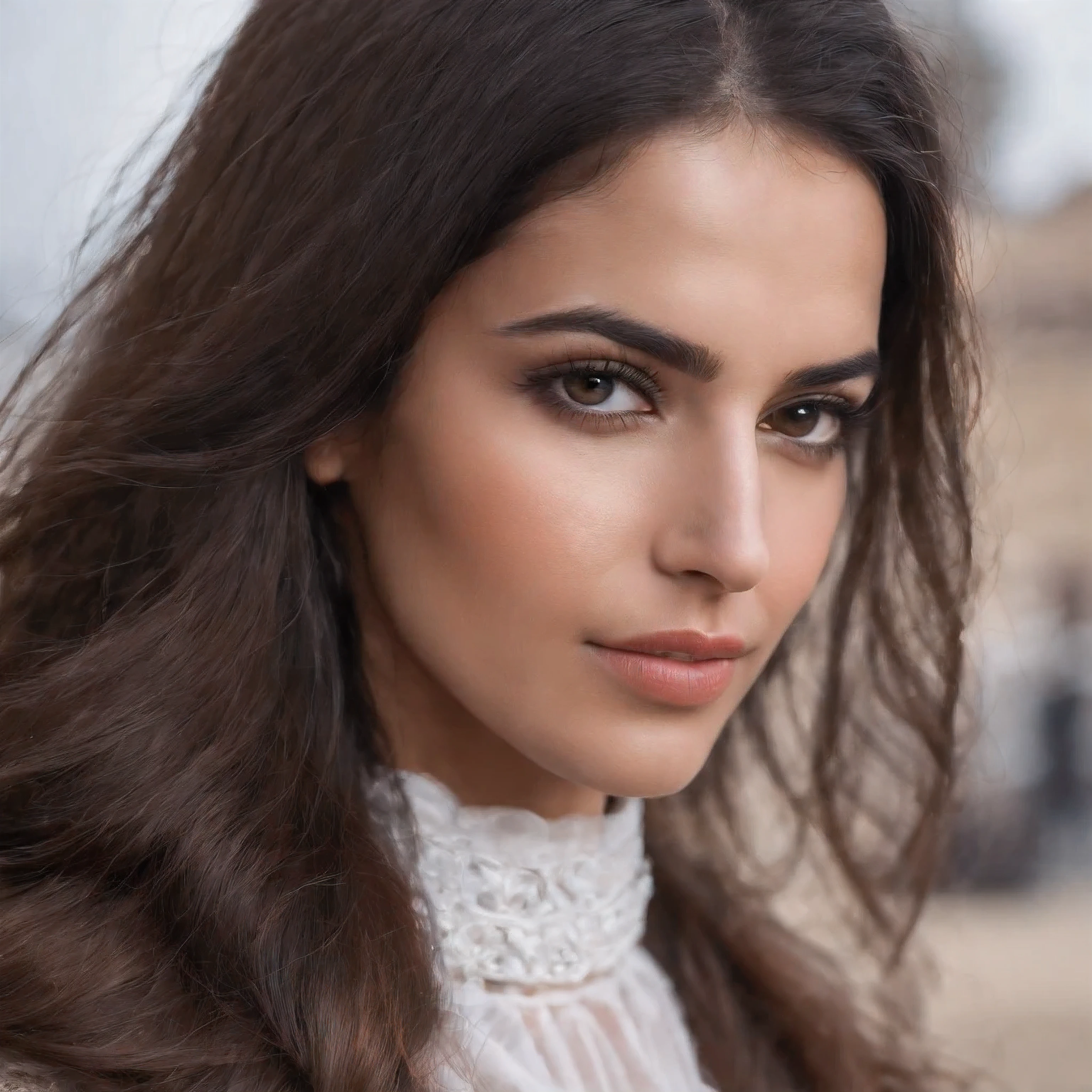Arab woman face with long hair,cabeza descubierta