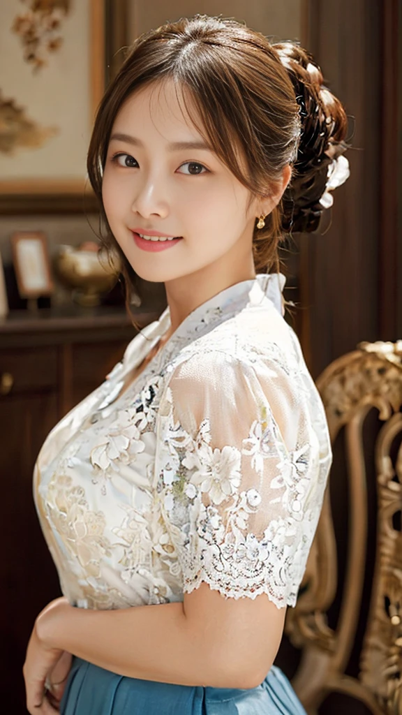 (photorealistic:1.5), [NSFW:1.2], A mesmerizing close-up of an alluring Japanese girl, featuring intricate and lifelike facial details, particularly her enchanting [symmetrical clear ultra beautiful eyes:1.5] and exquisite lips. (Her face is ultra cute and idol-like:1.5).She wears natural makeup.The girl's expression radiates a natural and youthful charm, emphasized by her long and voluptuous eyelashes. She is ladylike. Adorning her face is a fashionable, Ponytail hairstyle that shimmers with a gentle sheen. Her flawless complexion resembles delicate porcelain, exuding an aura of graceful perfection. The symmetry and refinement of her facial structure accentuate her inherent beauty.

An illuminating big smile graces her countenance, capturing her cheerful and optimistic spirit. Her body possesses ideal proportions, boasting an ultra-slim and graceful waistline. Delicately slender hands and feet further highlight her elegance. She is wearing a simple and cool lace camisole and skirt.

The portrait is rendered in a photorealistic style, capturing every detail and evoking a sense of realism. The colors used are vibrant and lifelike, breathing life into the image. Soft and warm lighting envelops the scene, casting a gentle glow on the girl's captivating features. Every detail, from the intricate highlights to the subtle shadows, has been meticulously crafted to enhance the overall realism of the portrait. The level of detail is astonishing, allowing viewers to appreciate the fine nuances and textures of the subject.