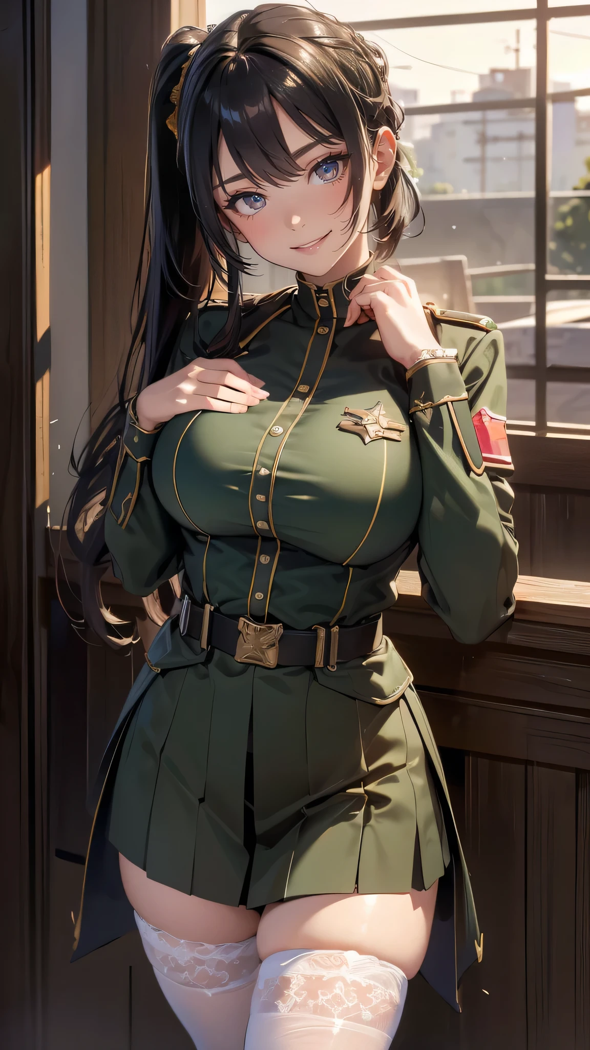 (glasses:1.2),(random military outfit),(random pose),(random hairstyle),(large breasts:1.5),(Highest image quality, (8K), Ultra-realistic, Best Quality, High quality, High Definition, high quality texture, high detailing, Beautiful detailed, fine detailed, extremely details CG, Detailed texture, realistic representation of face, masterpiece, presence)