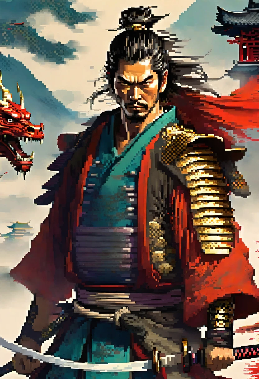 Samurai Half dragon, half man with a scar on his left eye wielding a katana 