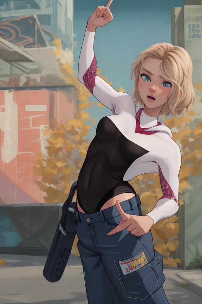 a very  confidant badass arrogant cocky boss bitch attitude gwen stacy wearing adidas tracksuit slav squatting with both of her hands in her pants pockets with a mean face incrsdealwithit
sunglasses