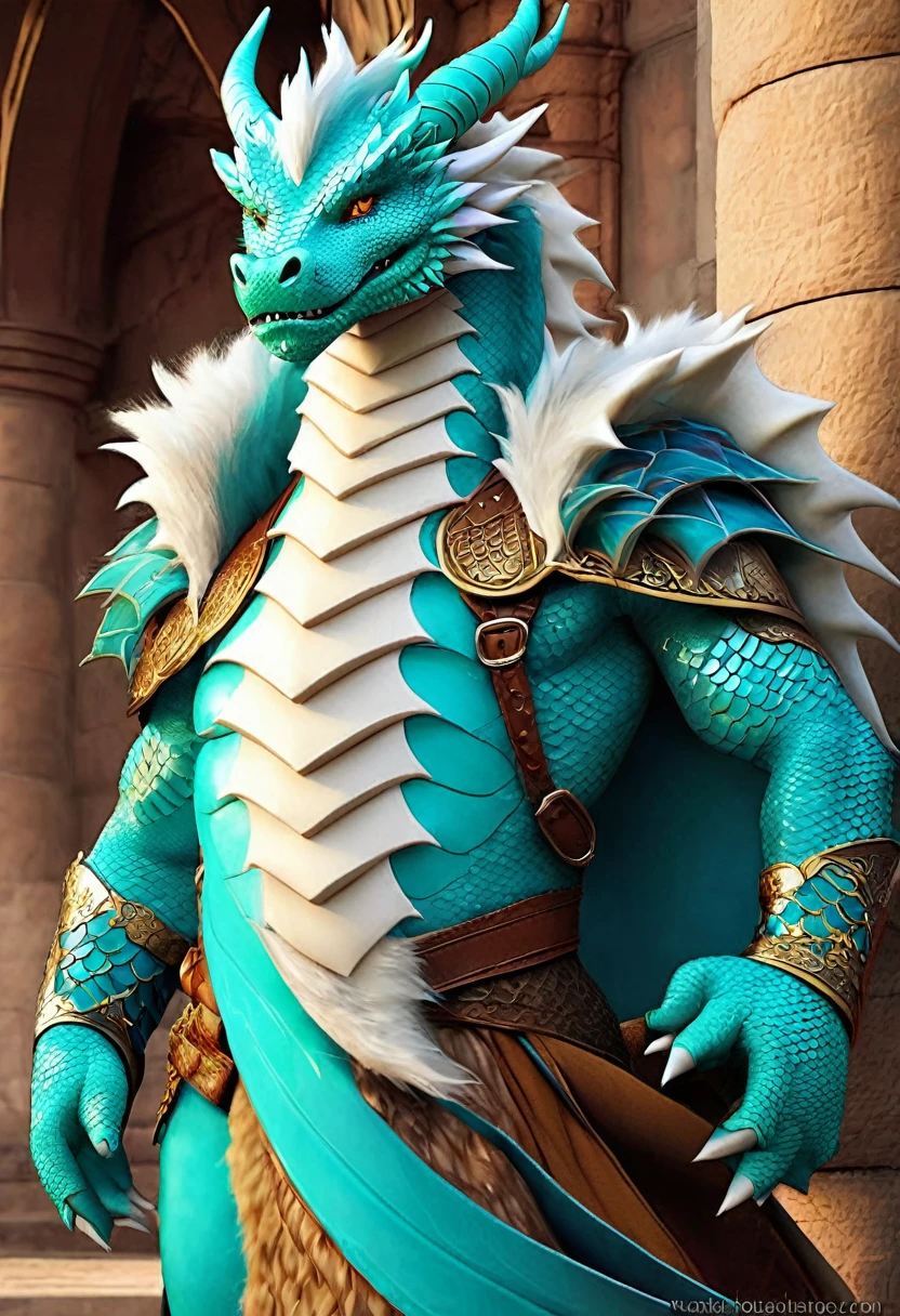 Dragon furry humanoide hombre con escamas color cian