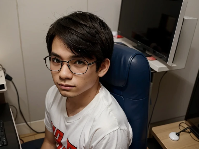 Menino de oculos estilo nerd gamer estilo desenho japones. Deixe ele como um cartoon