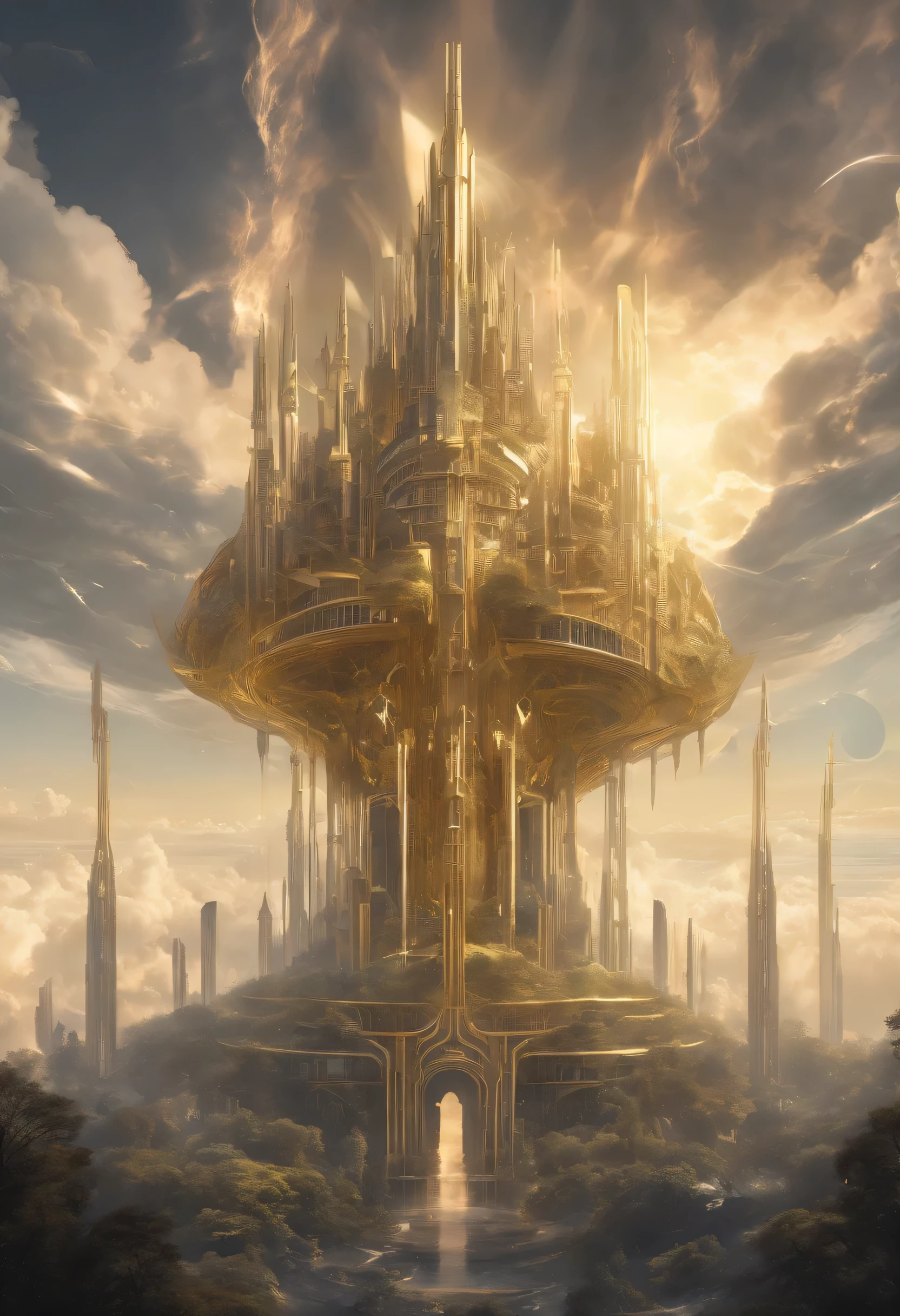 Fantasy, ((In the style of Greg Rutkowski)), Heavenly Angels, ((New Heaven, New Earth)), ((Futuristic architecture)): Celestial Mansions of Gold and Crystal rising above vibrant forests, inhabited by magical creatures and luminous energy. The crystal rooftops reflecting the golden sunrays, casting a spectacle of light across the landscape.
Fantasy: ((Greg Rutkowski style)), ((Clouds in the skies)), ((Futuristic architecture)), Glory of God, Power and Honor, (Army of Angels), (Retrofuturism), (cottagecore), ( all of pure gold), ((Inspired by H.R. Giger)), (mist close to the ground, rolling in the distance), ((glorious splendor rolling)), Celestial City of Gold and Resplendent Crystal
Fantasy: ((Greg Rutkowski style)), ((Clouds in the skies)), ((Futuristic architecture)), Glory of God, Power and Honor, (Army of Angels), (Retrofuturism), (cottagecore), ( all of pure gold), ((Inspired by H.R. Giger)), (mist close to the ground, rolling in the distance), ((equal height, length, and width)), ((rolling glorious splendor)), Celestial City of Gold and resplendent crystal
/imagine prompt: A gigantic city, (Spaceship), (Cube shape), ((gold and crystal)), (Futuristic Architecture,Middle Eastern), ((Hanging Gardens)), damask pattern, gold, jade, jasper, quartz, rose gold, sapphire, akos major, aerial photography, full body shot, fantastic realism, angelcore, hyper realism, dreamy glow, floodlight
/imagine prompt: A gigantic city, (Spaceship), (Cube shape), ((gold and crystal)), (Futuristic, Middle Eastern architecture), (Hanging Gardens), (Very Tall Towers), damask pattern, gold, jasper, sapphire, quartz, rose gold, akos major, aerial photography, full body shot, fantastic realism, golden hour
Fantasy: ((Greg Rutkowski style)), ((Clouds in the skies)), ((Futuristic architecture)), (Inspired by Middle Eastern architecture), Glory of God, Power and Honor, (Army of Angels), (Retrofuturism), (cottagecore), ( all of pure gold), ((Inspired by H.R. Giger)), (mist close to the gro