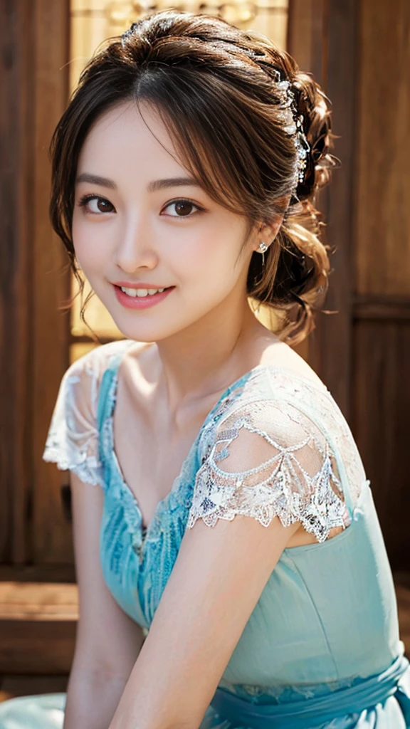 (photorealistic:1.5), [NSFW:1.1], A mesmerizing close-up of an alluring Japanese girl, featuring intricate and lifelike facial details, particularly her enchanting [symmetrical clear ultra beautiful eyes:1.5] and exquisite lips. (Her face is ultra cute and idol-like:1.5).She wears natural makeup.The girl's expression radiates a natural and youthful charm, emphasized by her long and voluptuous eyelashes. She is ladylike. Adorning her face is a fashionable, Short ponytail hairstyle that shimmers with a gentle sheen. Her flawless complexion resembles delicate porcelain, exuding an aura of graceful perfection. The symmetry and refinement of her facial structure accentuate her inherent beauty.

An illuminating big smile graces her countenance, capturing her cheerful and optimistic spirit. Her body possesses ideal proportions, boasting an ultra-slim and graceful waistline. Delicately slender hands and feet further highlight her elegance. (She is wearing a simple and cool transparent lace camisole:1.2).

The portrait is rendered in a photorealistic style, capturing every detail and evoking a sense of realism. The colors used are vibrant and lifelike, breathing life into the image. Soft and warm lighting envelops the scene, casting a gentle glow on the girl's captivating features. Every detail, from the intricate highlights to the subtle shadows, has been meticulously crafted to enhance the overall realism of the portrait. The level of detail is astonishing, allowing viewers to appreciate the fine nuances and textures of the subject.