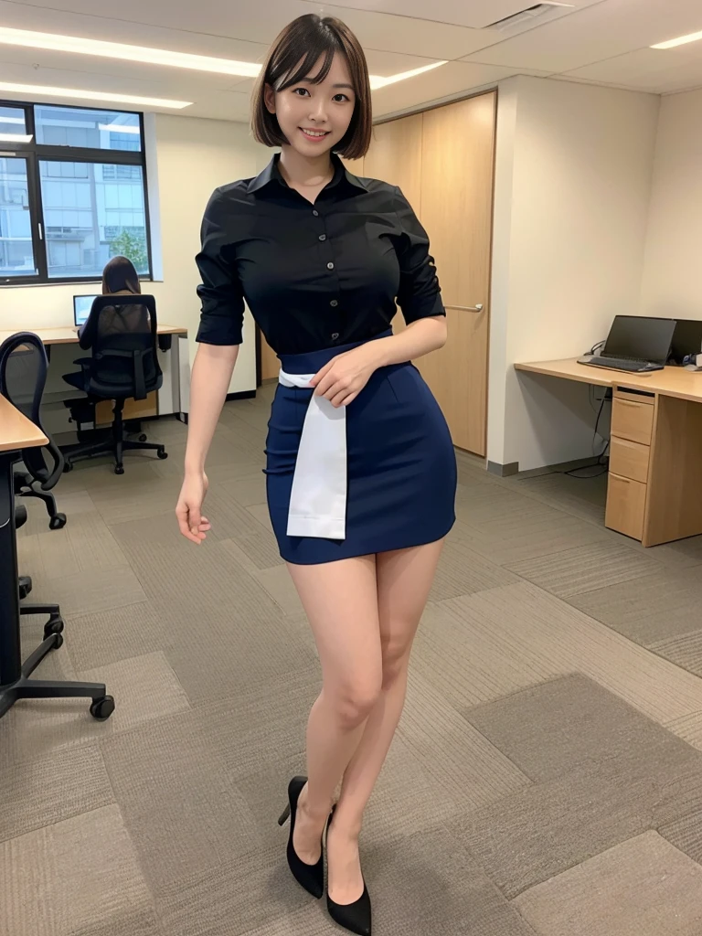 (highest quality:1.2),(8K:1.2),(masterpiece:1.2),(high resolution:1.2),(Photorealistic:1.2),(3 Japanese women:1.2),The background is an office with no one in it.,(Huge breasts:1.2),Short Hair,Full Body Shot,(Tight business uniform:1.2),smile,(Slender:1.2),Beauty,(Narrow waist:1.2),(Mini skirt with slits:1.2),Thin and beautiful legs,Bold sexy pose,Group photo