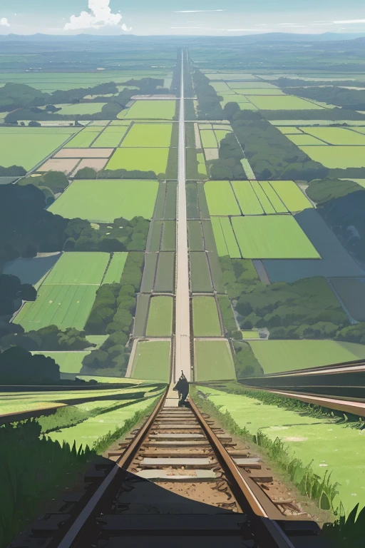 There is a beauty standing on the train tracks., con signos, obra de arte del paisaje, Arte de fondo animado, arte loepfe, Detailed landscape – width 672, arte del paisaje detallado, arte loepfe style, beautiful Paisaje animado, hecho con estudio de pintor anime, ilustraciones de fondo, paisaje campestre anime, hermoso arte UHD 4K, fondo de pantalla de arte anime 8k, Paisaje animado