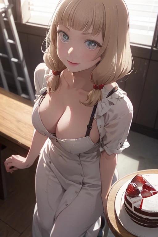 (looking down on the audience:1.3),(from side:0.9), ((Face)), (Close-Up:0.4), ((looking at viewer, holding a cake)),highest quality、(real、photorealistic:1.4),(ultra high resolution, 8K RAW photo, clear focus), best qualtiy, natural lighting, field depth, (Bright pupils, detailed beautiful eyes, high detailed face), Red lip, (tight focus:1.2, from below), sexy posing, seductive weak smiling, Looking at Viewer,