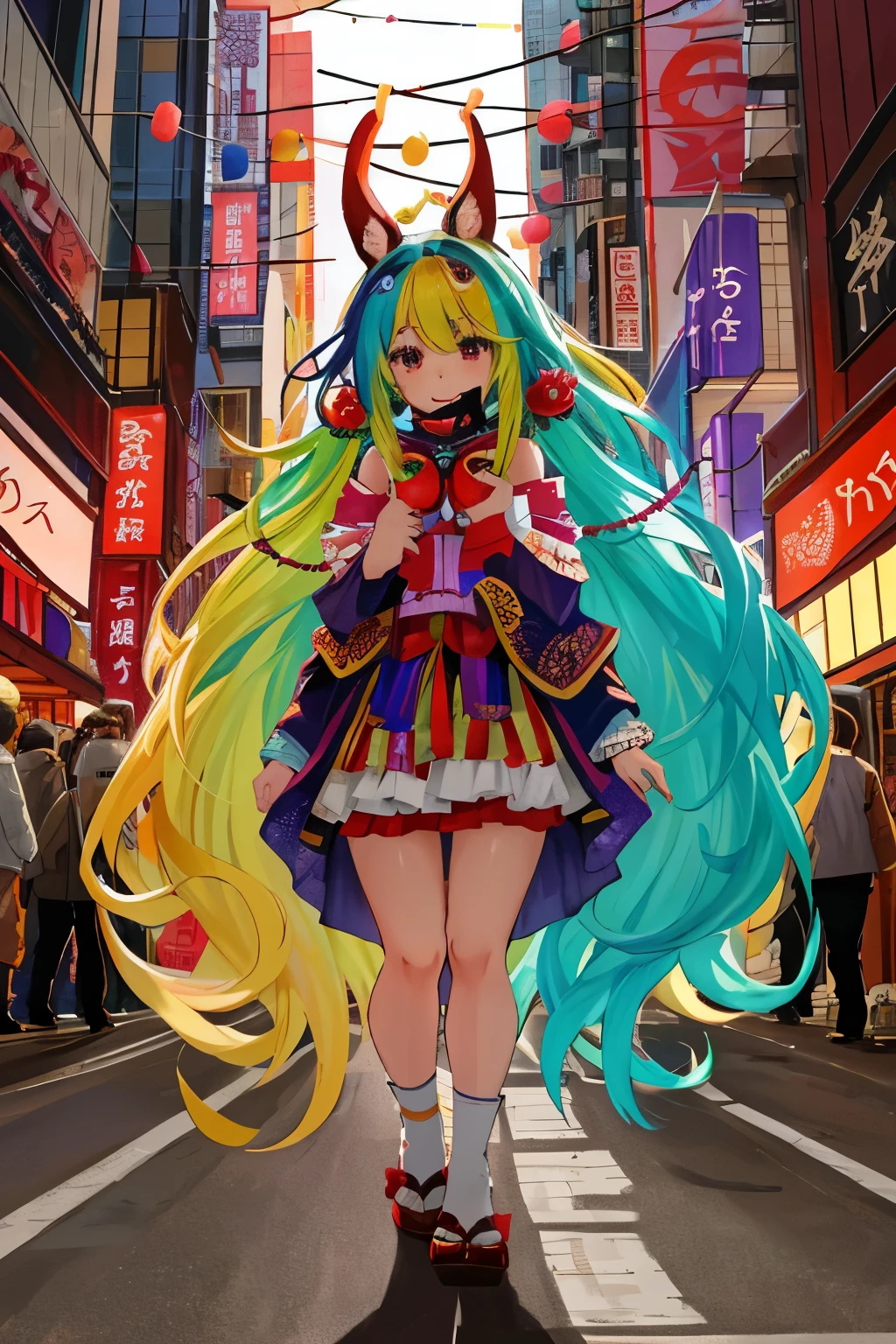 A bustling street in the heart of Tokyo, Japan, teemed with celebrations of the most peculiar kind. Strange people donned bizarre masks and costumes that defied logic, their vibrant colors adding a surreal touch to the scene. Tangled rainbows roamed the sky above, casting an ethereal glow on the hyper-realistic futuristic landscape. Unexplainable mysteries unfolded at every turn, as if drawn from the depths of a wild imagination. The chaos was tinged with an undeniable sense of joy, the kind that comes from truly embracing the absurd and the unknown. Possibly, this could be dubbed the city's annual Festival of the