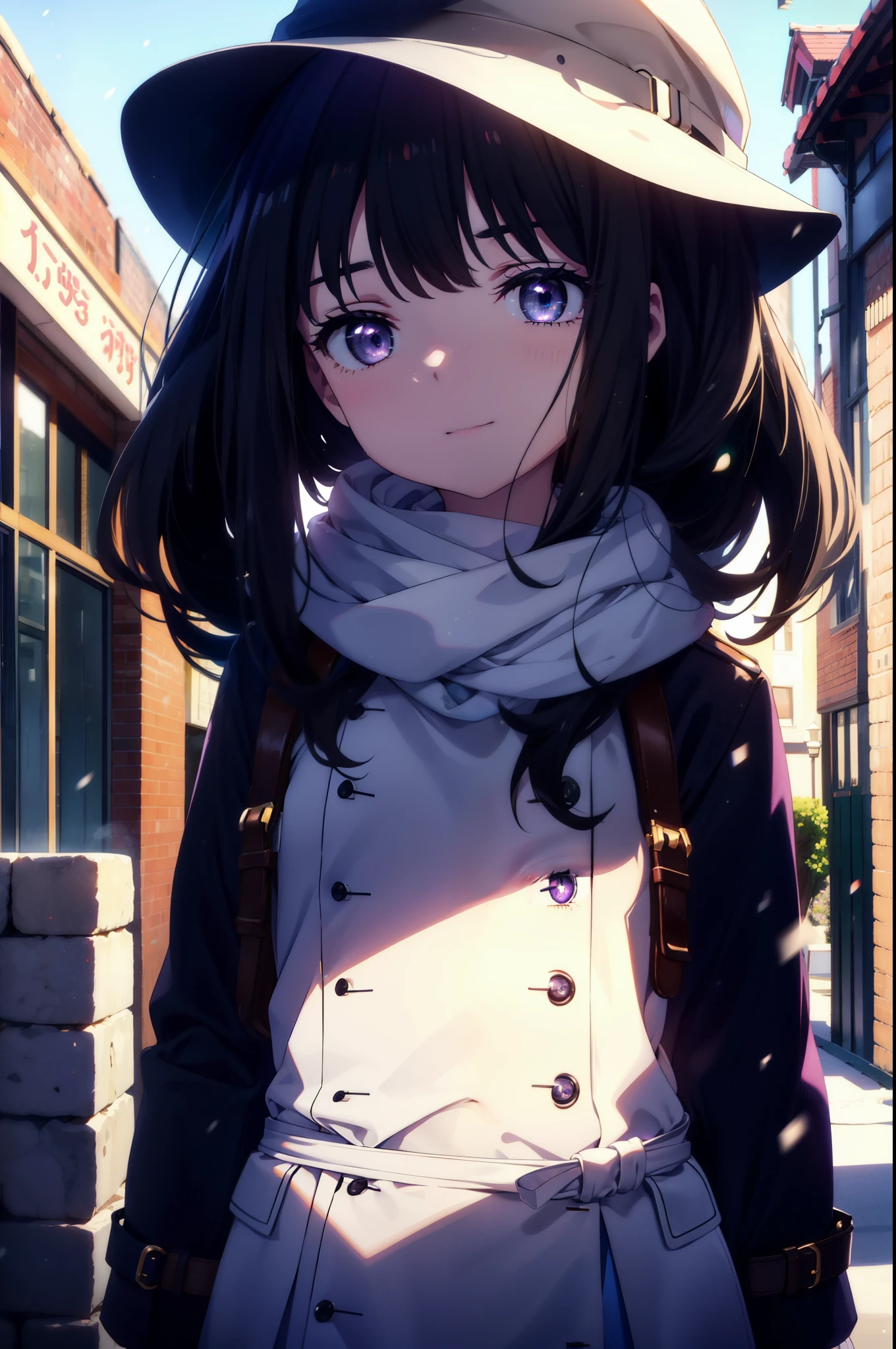 Takiuchi, Inoue Check, Long Hair, bangs, Black Hair, (Purple eyes:1.2),happy smile, smile, Open your mouth,White knit hat,Blue oversized coat,White scarf,White Sweater,Put your hands in your coat pockets,Long skirt,Black pantyhose,short boots,Shirogane World,Snow is piling up,Snow is falling,it&#39;s snowing,winter,Cold Sky,morning,morning陽,The sun is rising,
break looking at viewer, whole body, Upper Body,(Cowboy Shot:1. 5)
break outdoors, In town,Building district,
break (masterpiece:1.2), highest qualそれy, High resolution, unそれy 8k wallpaper, (shape:0.8), (Beautiful and beautiful eyes:1.6), Highly detailed face, Perfect lighting, Highly detailed CG, (Perfect hands, Perfect Anatomy),