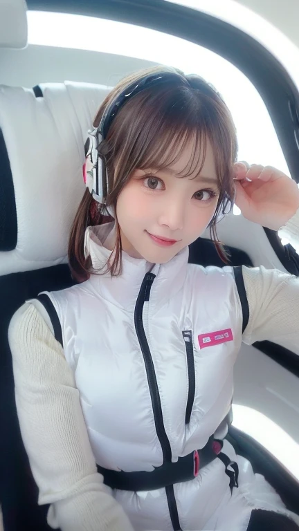(masterpiece:1.5)、(Realistic:1.5)、(highest quality:1.4、8k、RAW Photos)、
Ultra-high resolution、Professional Lighting、Perfect dynamic composition、Photographed indoors、
Film Grain、chromatic aberration、(Bokeh:1.1)、
Frank、Sophisticated、charm、Ultra-realistic、Attention to detail、Golden Ratio、
(1 girl)、Slender girl、Delicate and charming girl、Cute Woman:1.4、
Serious expression、Looking at the audience、Sculptural installation、Sit on the sofa and relax、
Light brown hair、Shiny Hair、Hairstyle: Ponytail、
real skin、
Shut your mouth.、Beautiful Eyes、double eyelid、Thin arms、、
、Show off your thighs,(astrovest):5,(shiny white log downvest):3,BREAK ((Detailed face, Professional photography)), ((NSFW, zettai ryouiki, 1 girl)), Ultra-high resolution, (Realistic: 1.4), RAW Photos, highest quality, (PhotoRealistic Stick), concentrated, Soft Light, ((30 years old)), ((Japanese)), (( (Young Face))), (surface), (Depth of written boundary), masterpiece, (Realistic),(inside ISS):3, woman, ,astrovest:2,headphone:2,smartwatch,,bangs, ((1 girl)),(black sleeves):2,(black tights):2,inside spacestation,inside spacecraft,,zero gravity,smile,open leg,blush:1.5,hidden hands,neotech