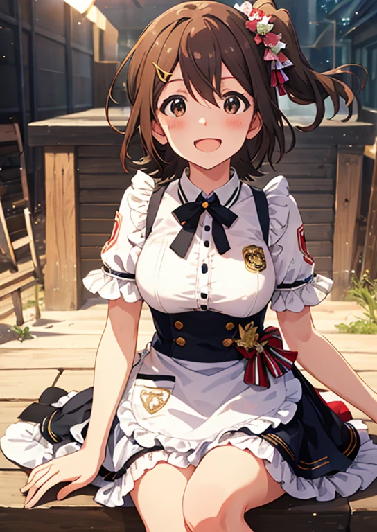Mirai Kasuga, (highest quality, 8k, masterpiece, Very detailed:1.2), (Lens flare, Particles of light, Shine), Big Breasts, smile, Open your mouth, masterpiece, highest quality, Very detailed, High resolution, Very detailedなCG, (Official Art), apron , (Spread your legs),Lift your legs, (Embarrassing:1.1), (blush:1.2), Open your mouth, (shout:1.1), (Moving lines:1.1)