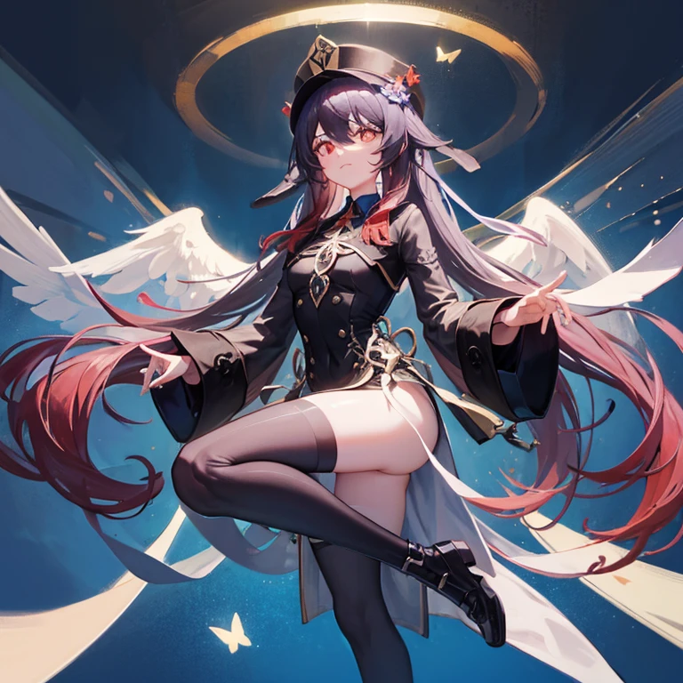 absurdres , highres, ultra detailed, (1girl:1.3), BREAK, fantasic dress, headwear, BREAK, light persona, dark persona, mind control, fractal, full body, ceiling, Artistic Background, blue Bioluminescence, Geometric, Organic, blessing, favor, exalted, sublime, noble, unfolding, unraveling, antigravity, antimatter, guardian angel, holy, sacred, spiritual, dignified, red Bioluminescence, flower, holographic wings, on Magic circle, Photon, butterfly, scales, galaxy, BEARK,