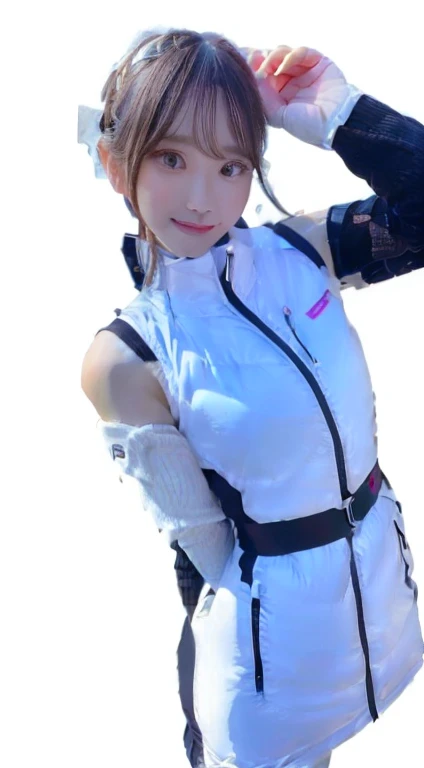 An innocent 20-year-old girl、((White tank top, Dramatic Pose)),smile,shortcut,natural Park、RAW Photos, (8k、highest quality、masterpiece:1.2)、(Intricate details:1.4)、(Photorealistic:1.4)、Octane Rendering、Complex 3D rendering with ultra-detail, Studio Soft Light, Rim Light, Vivid details, Super Detail, Realistic skin texture, Detailed aspect, Beautiful details in the eyes, Highly detailed CG Unity 16k wallpaper, compensate, (Detailed Background:1.2), Glowing Skin, whole body、(astrovest):2,(black long sleeves):5,((Standing with hands behind back、Leaning forward、Angle from above))