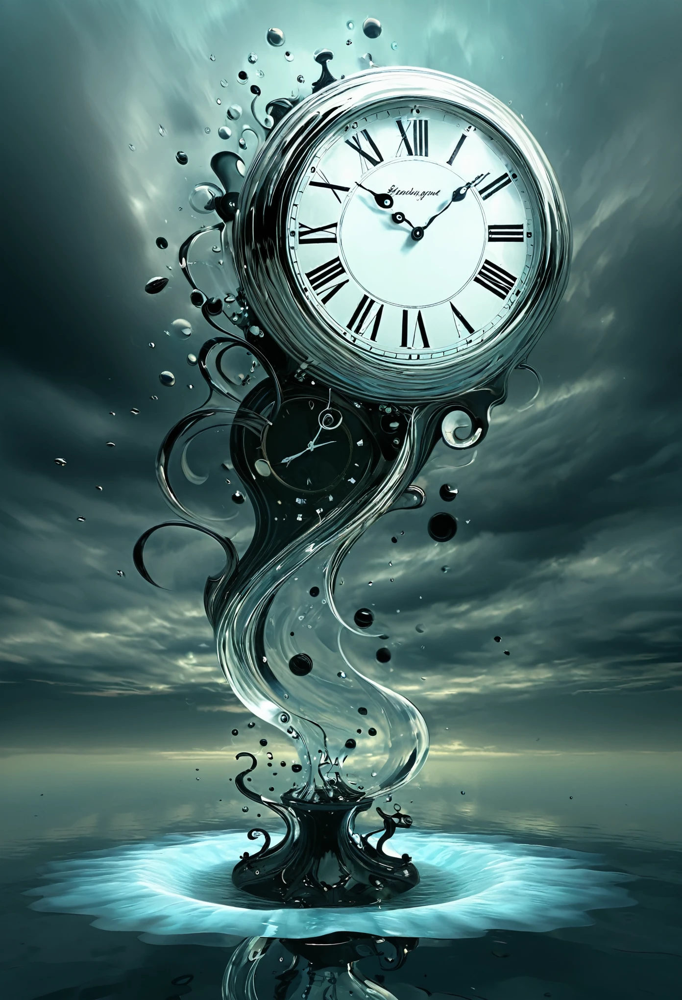 In a surreal dreamscape, clocks melt and warp, echoing the fluidity of time itself.