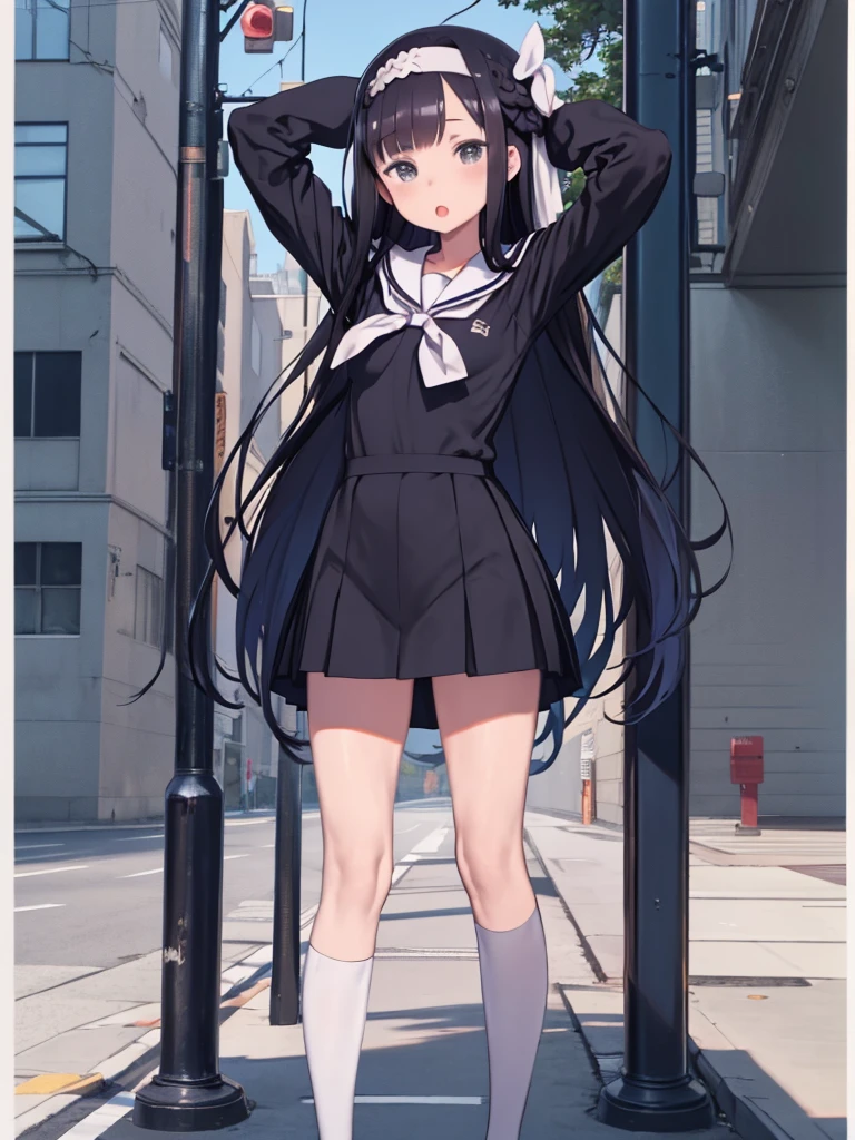 Black Hair uniform Skirt Off White underwear