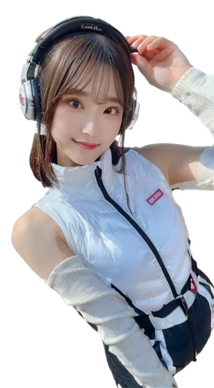 An innocent 20-year-old girl、((White tank top, Dramatic Pose)),smile,BREAK (Spacecraft control room background):2,、BREAK RAW Photos, (8k、highest quality、masterpiece:1.2)、(Intricate details:1.4)、(Photorealistic:1.4)、Octane Rendering、Complex 3D rendering with ultra-detail, Studio Soft Light, Rim Light, Vivid details, Super Detail, Realistic skin texture, Detailed aspect, Beautiful details in the eyes, Highly detailed CG Unity 16k wallpaper, compensate, (Detailed Background:1.2), Glowing Skin, whole body、(astrovest):2,(black long sleeves):5,headphone,smartwatch,((Standing with hands behind back、Leaning forward、Angle from above))