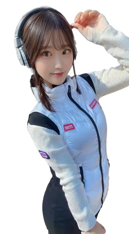 An innocent 20-year-old girl、((White tank top, Dramatic Pose)),smile,BREAK (Spacecraft control room background):2,、BREAK RAW Photos, (8k、highest quality、masterpiece:1.2)、(Intricate details:1.4)、(Photorealistic:1.4)、Octane Rendering、Complex 3D rendering with ultra-detail, Studio Soft Light, Rim Light, Vivid details, Super Detail, Realistic skin texture, Detailed aspect, Beautiful details in the eyes, Highly detailed CG Unity 16k wallpaper, compensate, (Detailed Background:1.2), Glowing Skin, whole body、headphone,smartwatch,(astrovest):2,(black long sleeves):5,((Standing with hands behind back、Leaning forward、Angle from above))