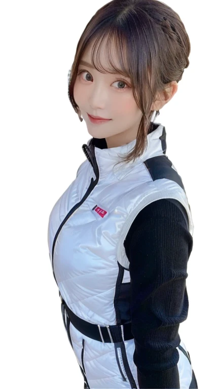 An innocent 20-year-old girl、((White tank top, Dramatic Pose)),smile,BREAK (Spacecraft control room background):2,、BREAK RAW Photos, (8k、highest quality、masterpiece:1.2)、(Intricate details:1.4)、(Photorealistic:1.4)、Octane Rendering、Complex 3D rendering with ultra-detail, Studio Soft Light, Rim Light, Vivid details, Super Detail, Realistic skin texture, Detailed aspect, Beautiful details in the eyes, Highly detailed CG Unity 16k wallpaper, compensate, (Detailed Background:1.2), Glowing Skin, whole body、(astrovest):2,(black long sleeves):5,((Standing with hands behind back、Leaning forward、Angle from above))