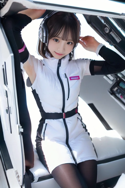 ((NSFW: 1.4)), (acrobatic pose):10,((Detailed face, Professional photography)), ((NSFW, zettai ryouiki, 1 girl)), Ultra-high resolution, (Realistic: 1.4), RAW Photos, highest quality, (PhotoRealistic Stick), concentrated, Soft Light, ((30 years old)), ((Japanese)), (( (Young Face))), (surface), (Depth of written boundary), masterpiece, (Realistic),(inside ISS):3, woman, ,astrovest:2,headphone:2,smartwatch,,bangs, ((1 girl)),(black sleeves):2,(black tights):2,inside spacestation,inside spacecraft,,zero gravity,smile,open leg,blush:1.5,hidden hands,neotech