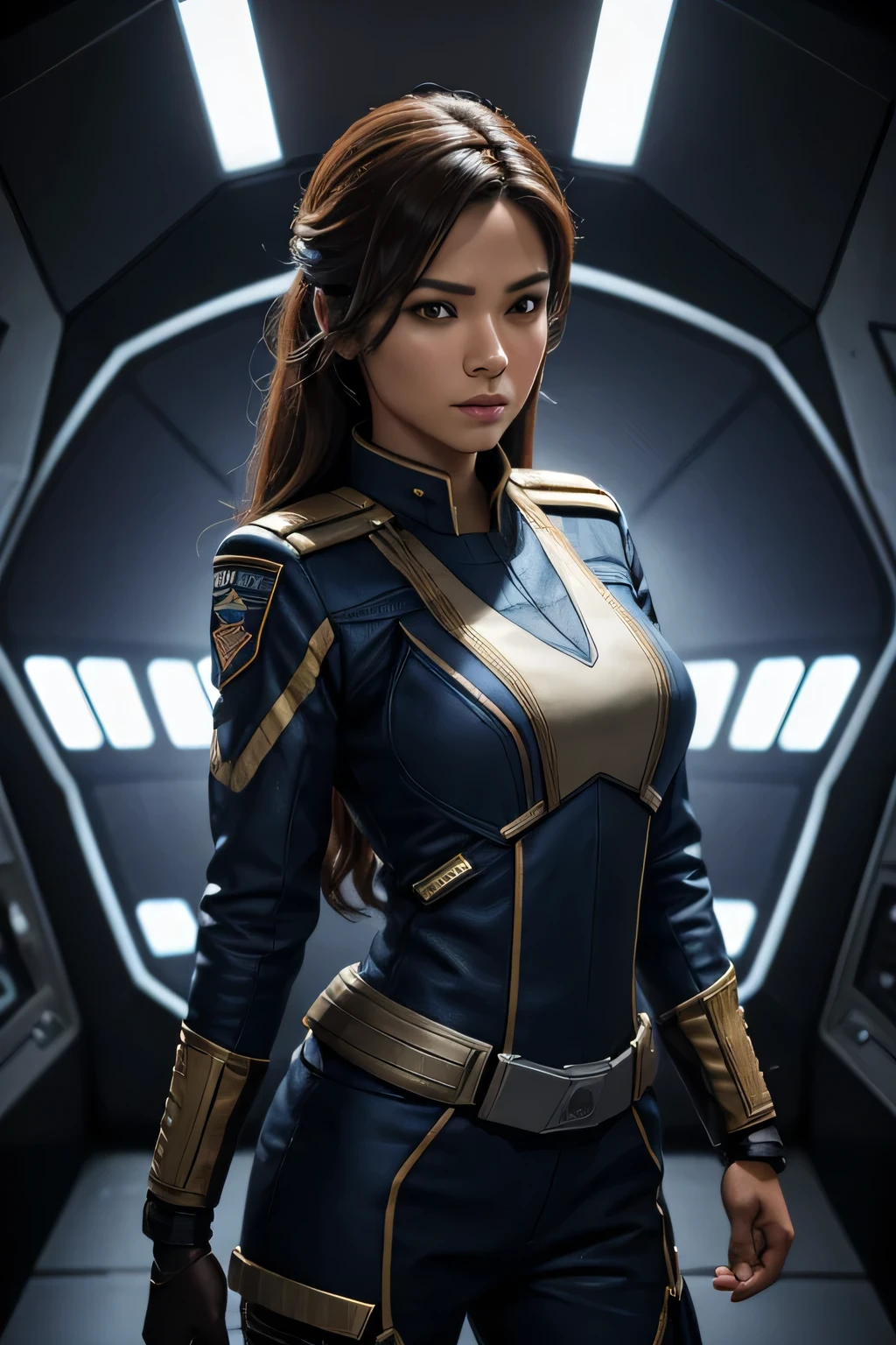 A female commander of a righteous squadron who appears in a special effects TV show　Wearing a uniform, UHD, retina, masterpiece, ccurate, anatomically correct, textured skin, super detail, high details, high quality, award winning, best quality, highres