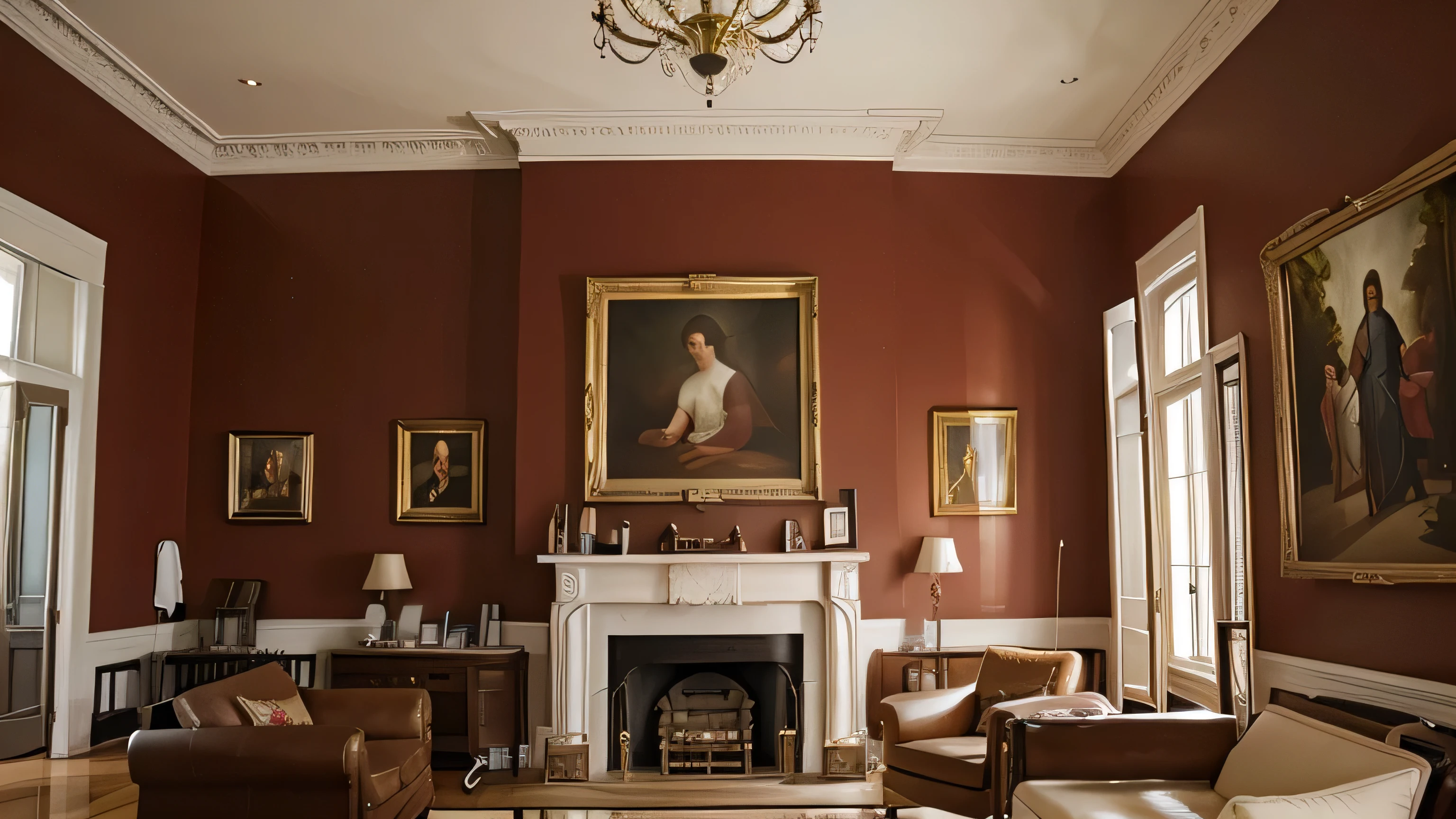 make a classic room with a centralized painting in the background