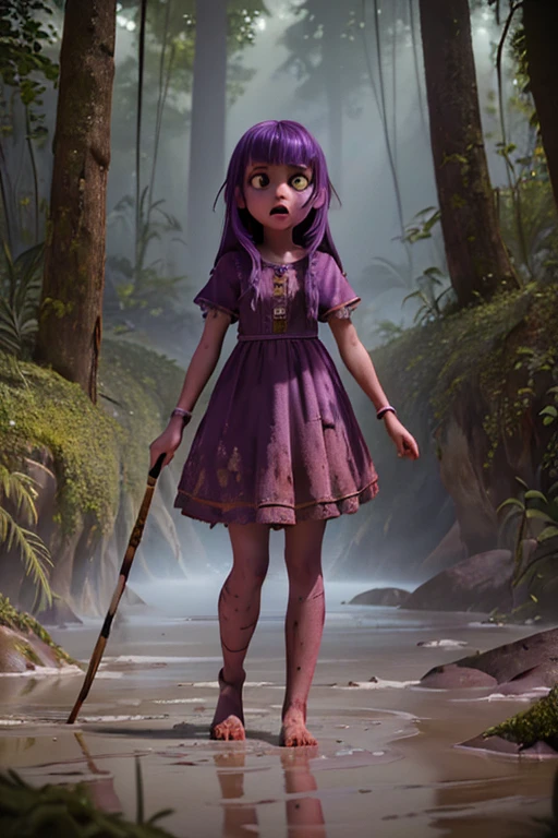 (a terrified young girl with 14 violet hair, slim body, stuck in quicksand),(painting, vivid colors, ultra-detailed),(sand texture, distressed expression, helpless), (best quality:1.2, highres, sharp focus), (concept art, horror),(cool tones), (natural lighting, dramatic shadows)