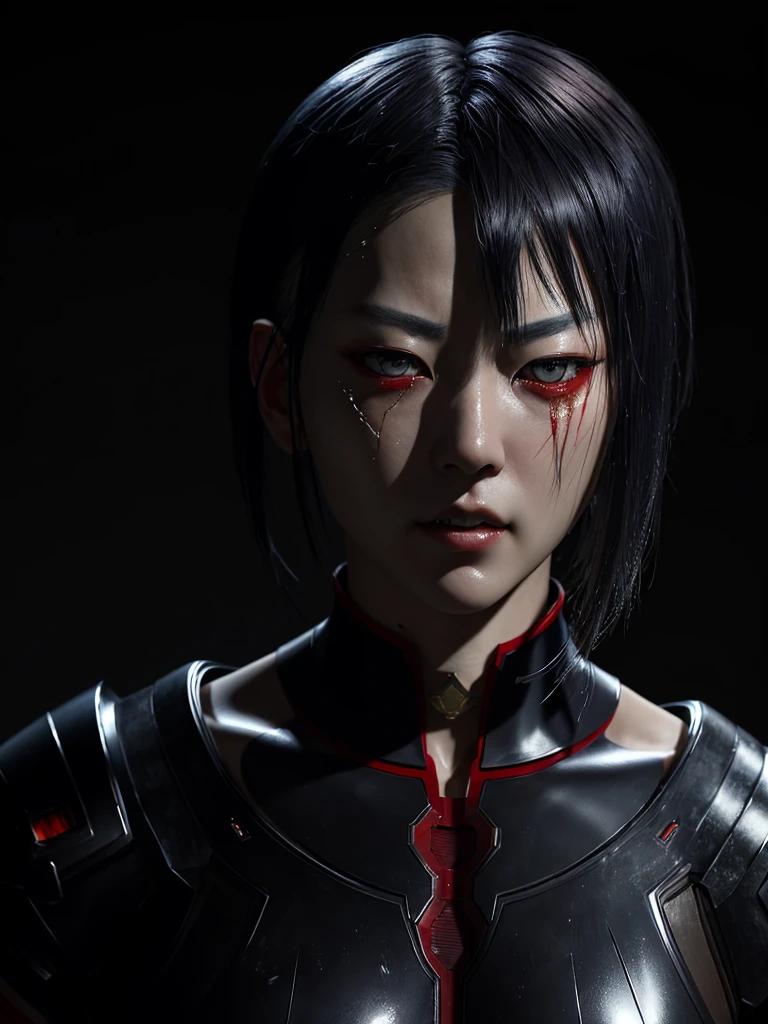 (8k, highest quality, masterpiece:1.2), (Realistic:1.4), RAW Photos, highest quality, Ultra-high resolution, Best Shadow, (whole body:1.4), Short-haired female, Japanese Armor, Samurai sword, Large and amazing environment, Horror, dark Horror, Highly detailed facial features, Beautiful and perfect face, Perfect Eyes