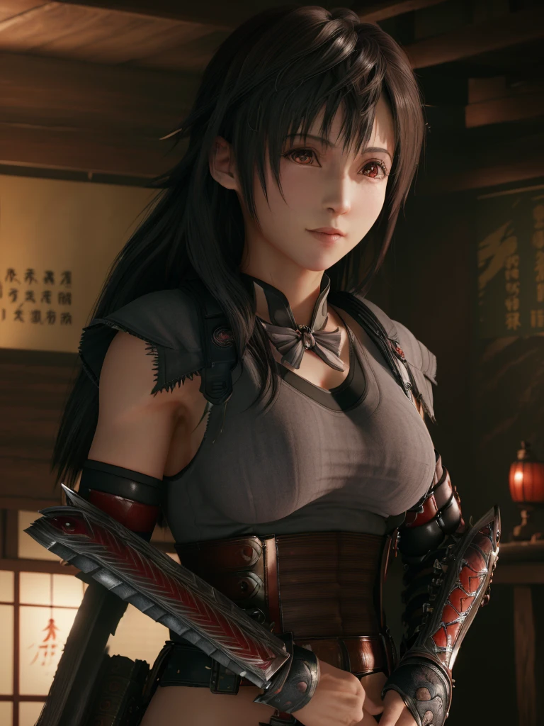 (8k, highest quality, masterpiece:1.2), (Realistic:1.4), RAW Photos, highest quality, Ultra-high resolution, Best Shadow, (whole body:1.4), Short-haired female, Japanese Armor, Samurai sword, Large and amazing environment, Horror, dark Horror, Highly detailed facial features, Beautiful and perfect face, Perfect Eyes