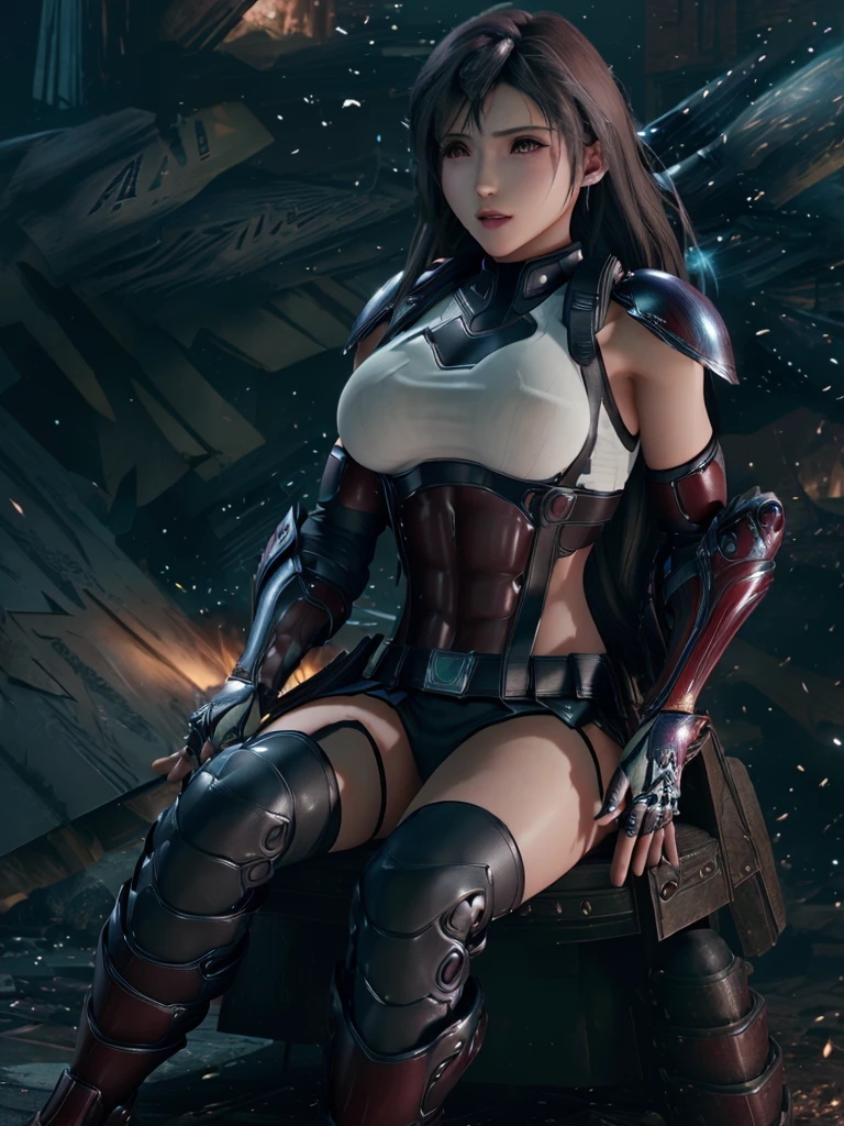 Armor Warriors, A lively city, (Inspired by the Avengers), Armor Suit, sit down, (8k, RAW Photos, Realistic: 1, 25), (Lots of lip gloss, Lots of eyelashes, Better Quality, Ultra-high resolution, Depth of written boundary, chromatic aberration, Broadlight, Colnatural, Vision (1:2)
