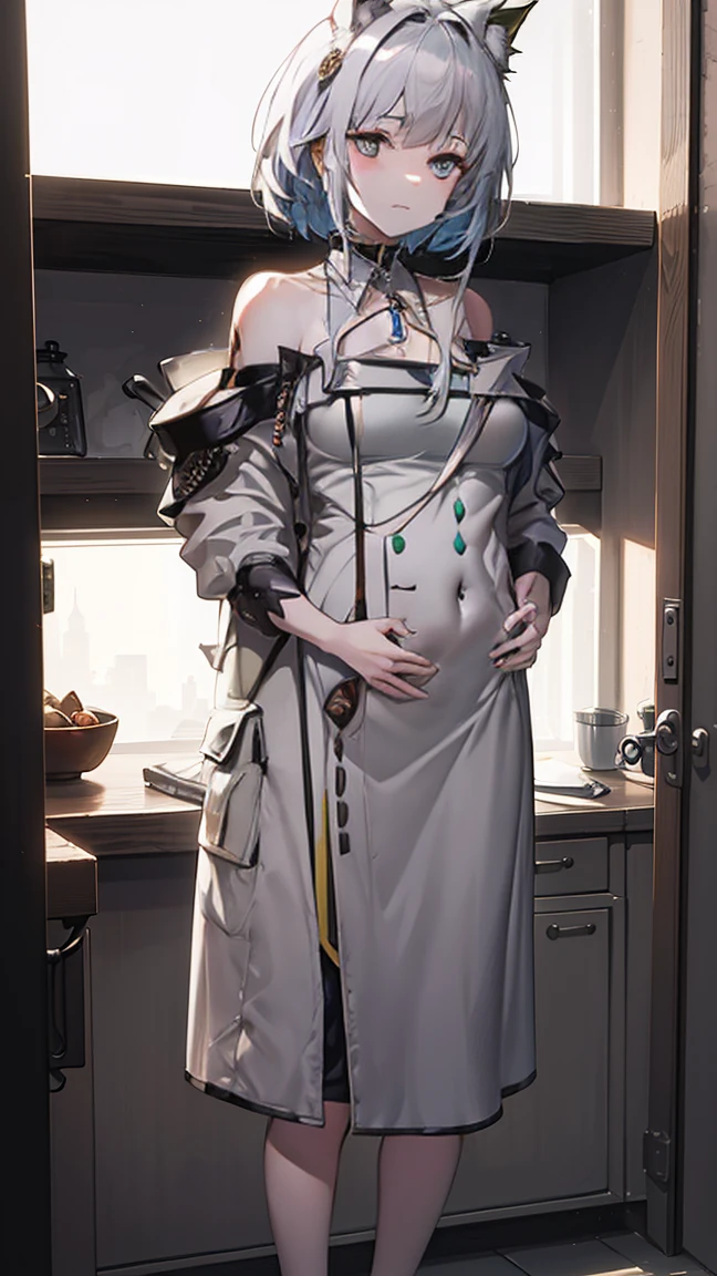 (8k, original photo, best quality, masterpiece:1.2), (Practical, photo-Practical:1.37),1 Girl, night, Professional lighting, Photon Mapping, Radiosity, Korean Doll, belly button, Gray background,Big Breasts,Pregnant women