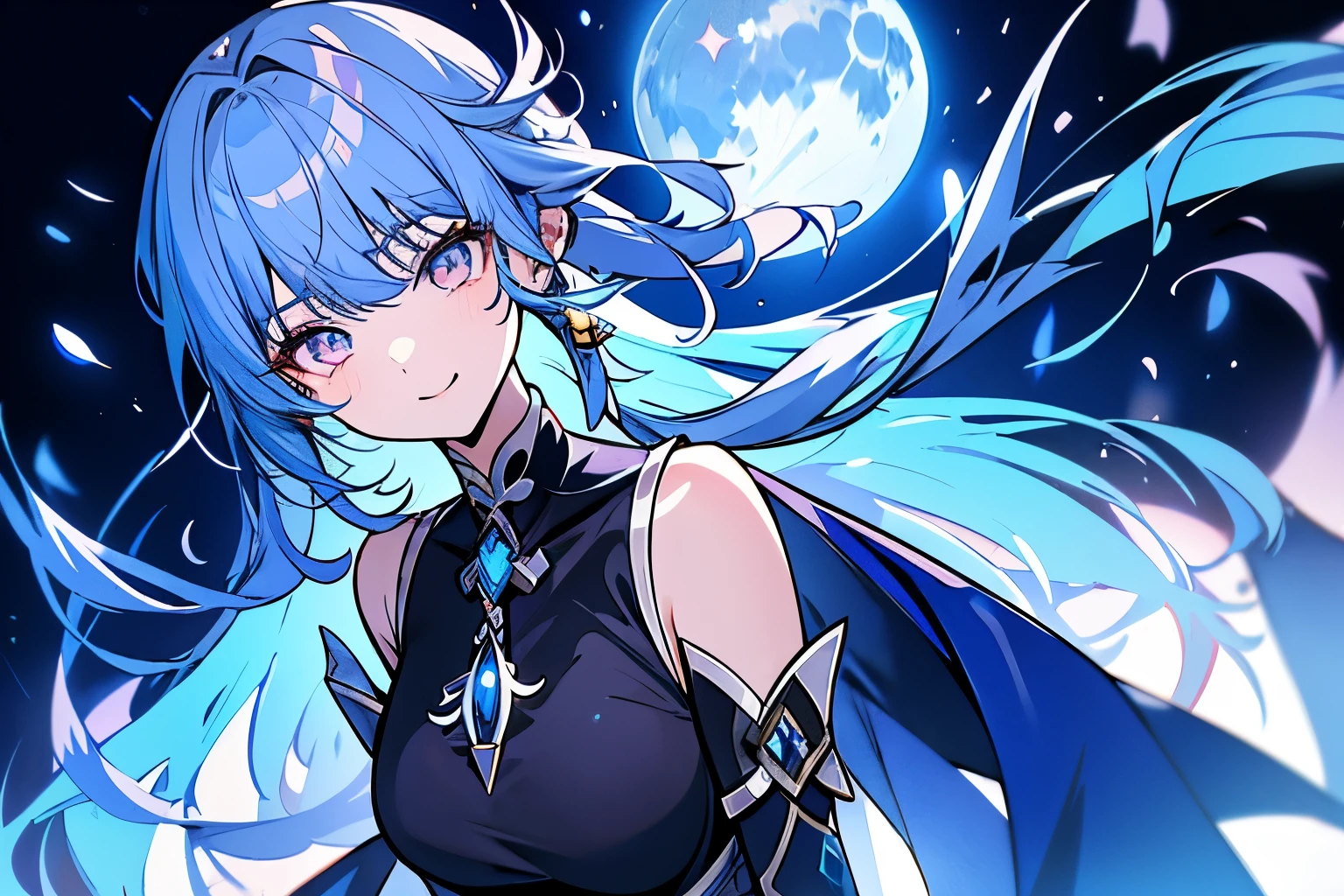 Manga characters stand on city streets in full costumes, inspired by Hong Ren's portrait, popular in CG society, dau-al-set, moon-themed costumes, silver ice reflective armor, blue accent costumes, Koqing from Genshin Impact, Ayaka Genshin Impact, blue and ice silver armor