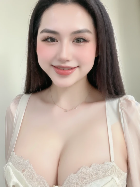 (realistic、masterpiece、Best Quality、8K、highres、high resolution:1.3)、1 girl、 Huge breasts、(smile,CLOSED MOUTH:1.3), white bikini、pale white skin、looking at viewers、super fine face and eyes、long hair、indoor、 upper body、