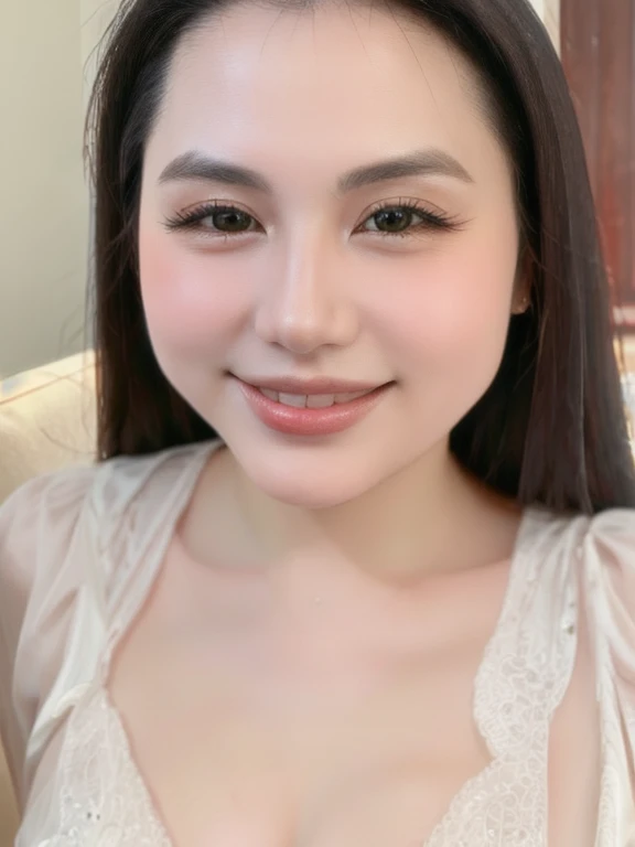 (realistic、masterpiece、Best Quality、8K、highres、high resolution:1.3)、1 girl、 Huge breasts、(smile,CLOSED MOUTH:1.3), white bikini、pale white skin、looking at viewers、super fine face and eyes、long hair、indoor、 upper body、