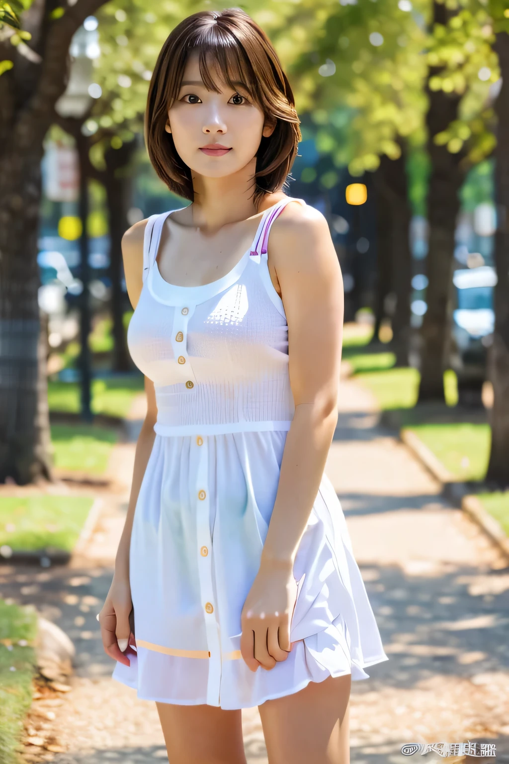 (Playing in the park:1.5)、(Full-body photo:1.5)、highest quality, Photorealistic, Very detailed, finely, High resolution, 8K Wallpaper, Professional, High level of detail, ((One :1.2)), Slender Japanese women,Pretty lips, (Beautiful long lashes:1.2)、Detailed clavicle, Perfect Face, (Cute short bob hair:1.5),Top Quality,Ultra-clear resolution,Clear Eyes,Sunburned skin,Perfect small breasts,have perfect legs,