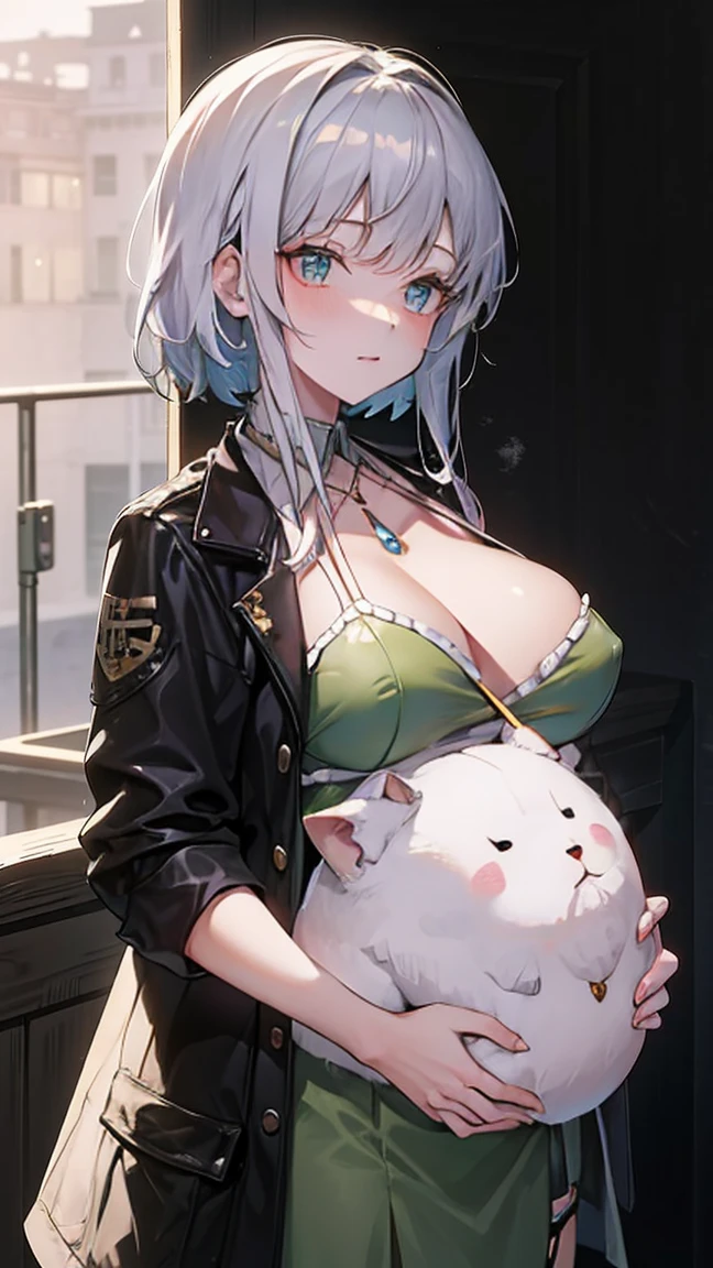 (8k, original photo, best quality, masterpiece:1.2), (Practical, photo-Practical:1.37),1 Girl, night, Professional lighting, Photon Mapping, Radiosity, Korean Doll, belly button, Gray background,Big Breasts,Pregnant women