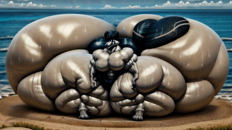 4k, high resolution, best quality, perfect lightning, perfect, solo, anthro, young, boy,white wolf:2.0, furry body, (fluffy mane:1.2), fluffy tail, male, adult, (bulky2:0, thick muscles2:0, huge muscles:2.0, hyper muscles:2.0), (thick biceps, veiny biceps, broad shoulders:2.0), (thick legs, thick calves:1.1), (digitigrade legs, 4 toes:1.2), perfect colors, (photorealistic fur, detailed fur, epic, masterpiece), (suggestive posing:1.2), (seductive smile, lustful grin 1.3), detailed beach,detailed wolf eyes:2.0, by k0suna, by darkgem,nipple ring,hyper arms:2.0,veins,white body,white fur,hyper butt:2.0,hyper paws:2.0,standing,thick legs,thick butts:2.0,sweat body:2.0,massive butt:2.0,black hat,hyper ass:2.0,huge ass,long legs,juicy butt:2.0,butt like a wall:1.5,fat butt,butt fill most of picture:2.0,fat legs