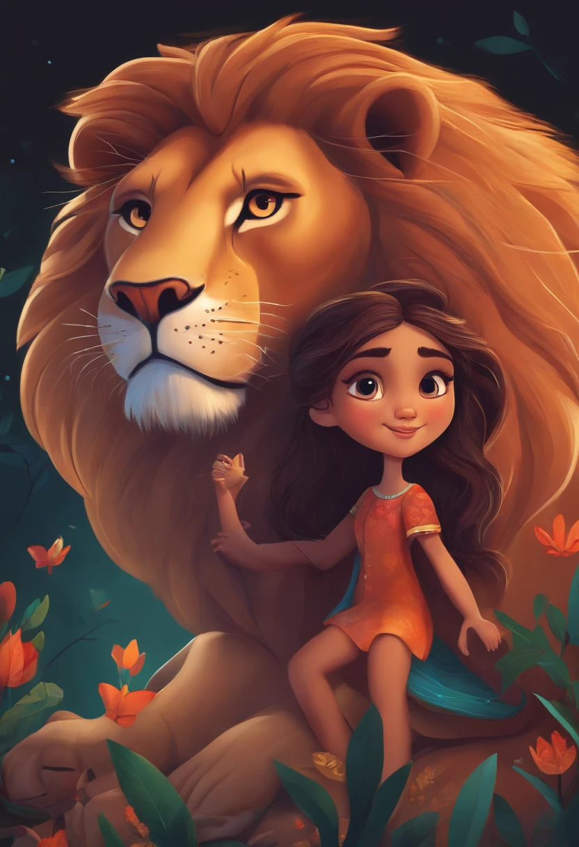 2D CARTOON Girl and lion