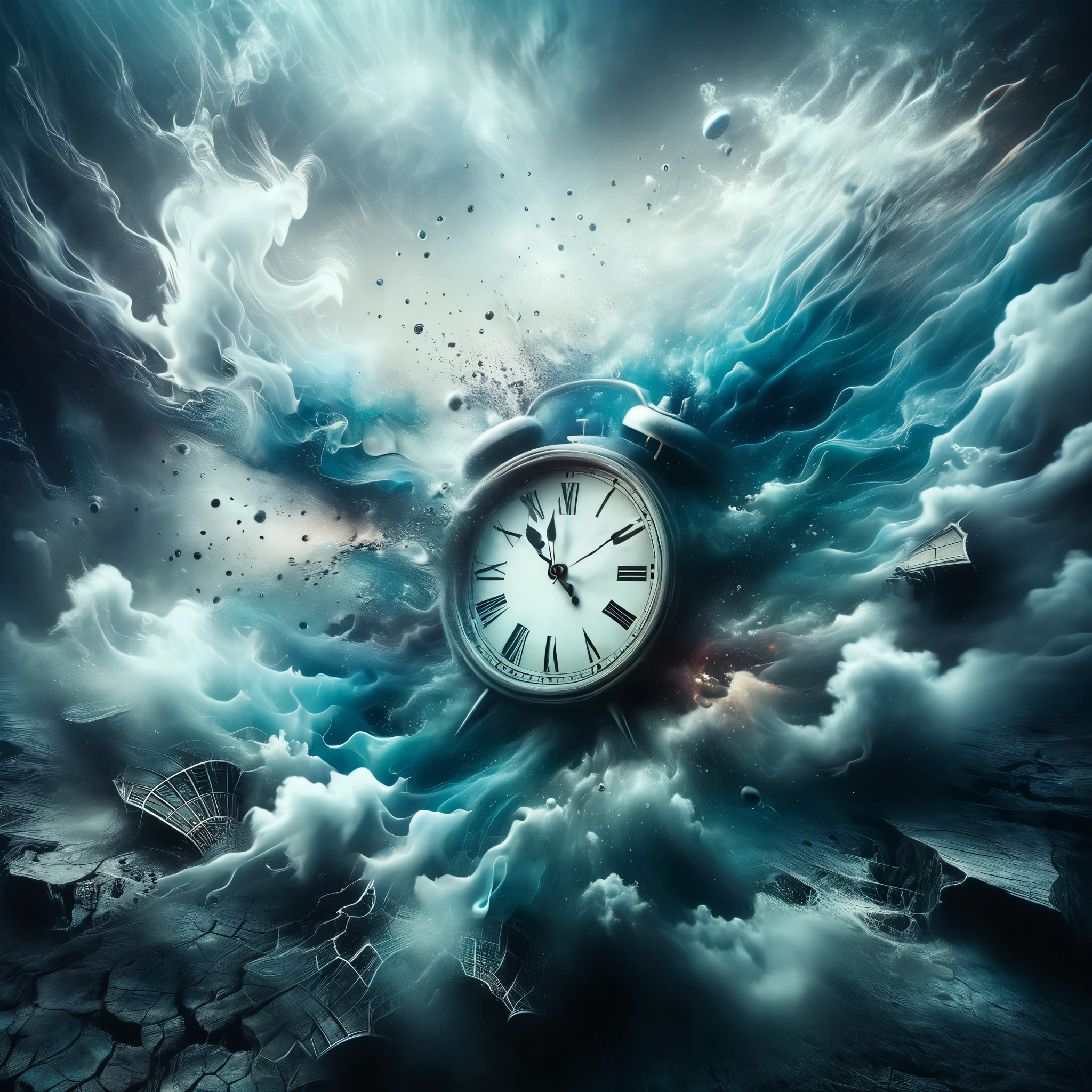 In a surreal dreamscape, clocks melt and warp, echoing the fluidity of time itself.