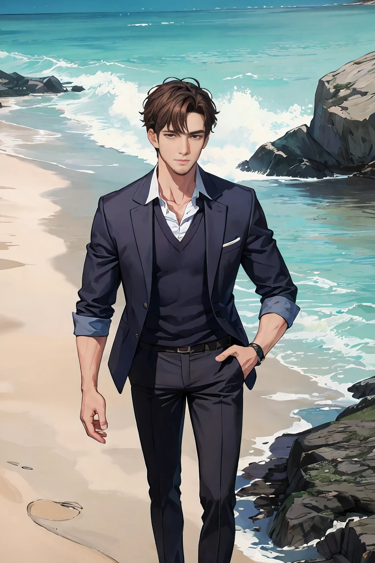 handsome men solo , beach